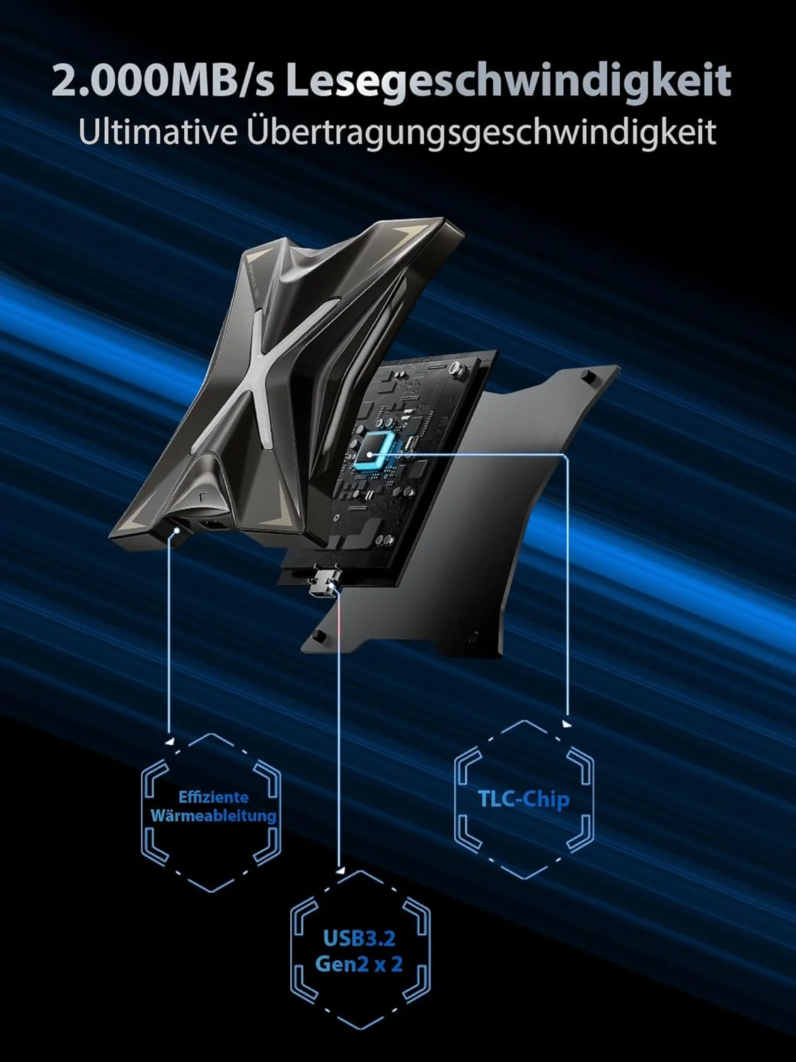 حافظه اس اس دی اکسترنال MOVE SPEED RX20 - هارد اکسترنال 1 ترابایتی تا 2,000 مگابایت بر ثانیه، استفاده از فناوری USB 3.2 Gen 2x2 با Type-C، درایو حالت جامد قابل حمل برای PS5، سری آیفون 15، تلفن همراه Type-C، کامپیوتر، لپ تاپ