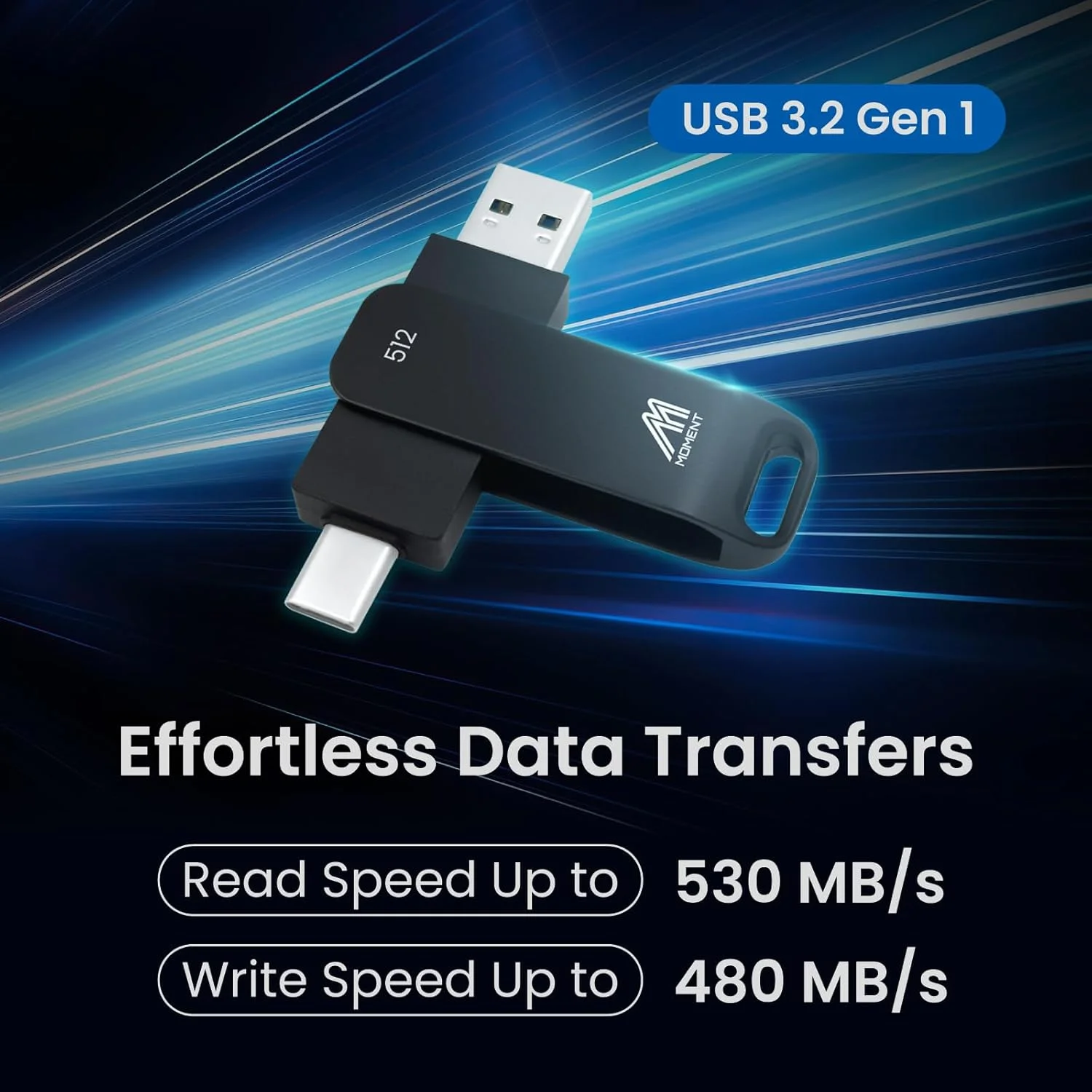 حافظه اس اس دی اکسترنال MMOMENT MUP50 با ظرفیت 512 گیگابایت – سازگار با USB-C و USB-A، اس اس دی قابل حمل USB 3.2 5Gbps، سرعت خواندن 530 مگابایت بر ثانیه، سرعت نوشتن 480 مگابایت بر ثانیه، سرعت پایدار 110 مگابایت بر ثانیه – سازگار با آیفون 15 و جدیدتر، اندروید، PS5، استیم دک، کامپیوتر