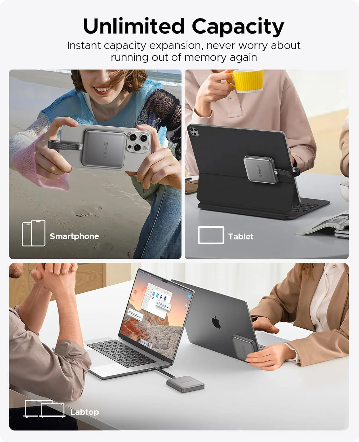 حافظه اس اس دی اکسترنال مگنتی 1 ترابایتی اوریکو، ضبط و ذخیره سازی 4K ProRes HDR، انتقال و ذخیره سازی پایدار 2000 مگابایت بر ثانیه، درایو حالت جامد قابل حمل، سازگار با گوشی های هوشمند USB-C - مدل A20PLUS