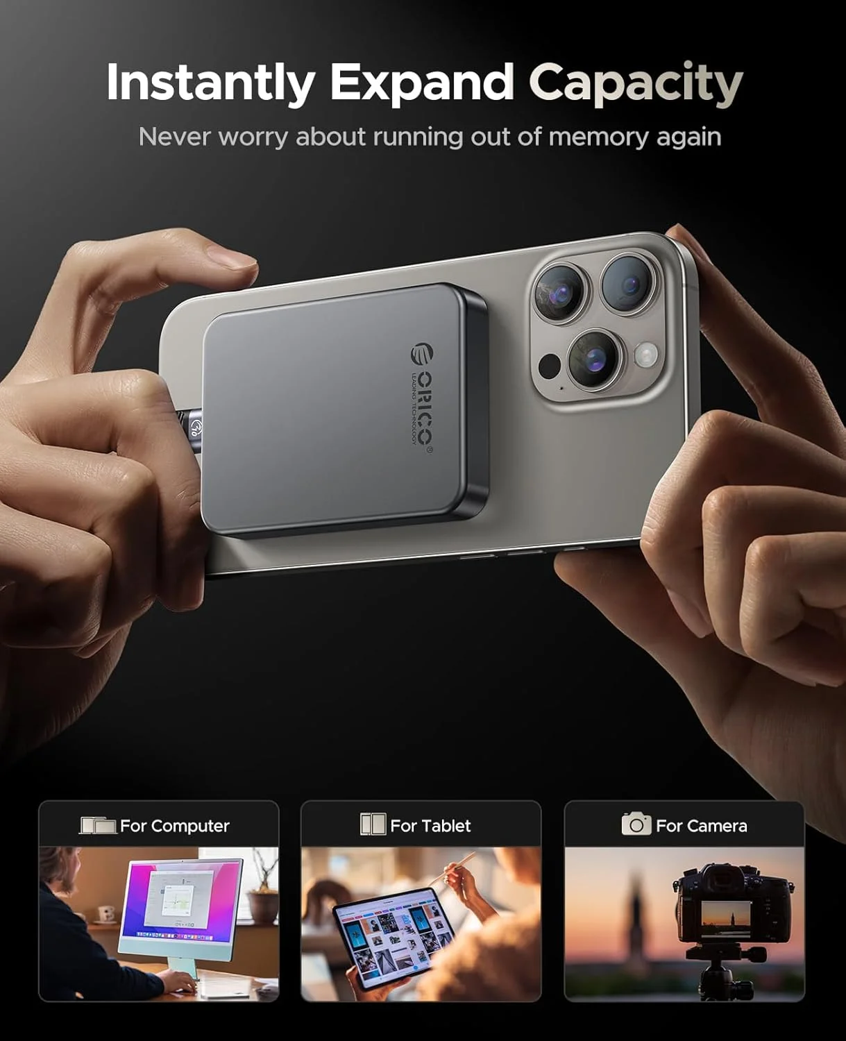 حافظه اس اس دی اکسترنال مغناطیسی 1 ترابایتی اوریکو، PD100W، ضبط و ذخیره سازی 4K ProRes HDR، سرعت تا 1000 مگابایت بر ثانیه برای رابط USB 3.2 Gen 2، درایو حالت جامد قابل حمل، بدنه آلیاژ آلومینیوم، مناسب برای تلفن های هوشمند و لپ تاپ - K10