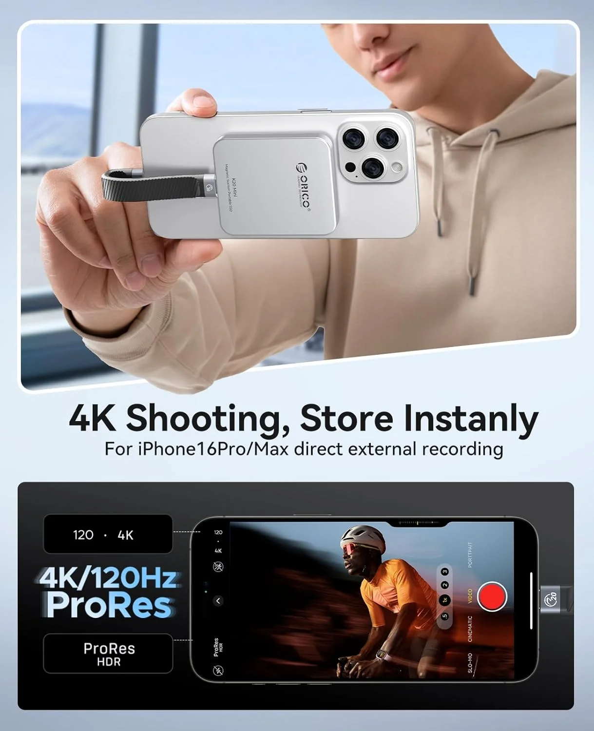 حافظه اس اس دی اکسترنال مگنتی 1 ترابایتی اوریکو، آلیاژ آلومینیوم، سرعت تا 2000 مگابایت بر ثانیه، ضبط و ذخیره ProRes HDR با کیفیت 4K 120Hz، درایو حالت جامد اکسترنال، سازگار با آیفون 16 پرو مکس، تبلت، کامپیوتر - K20MINI حافظه اس اس دی اکسترنال مگنتی 1 ترابایتی اوریکو، آلیاژ آلومینیوم، سرعت تا 2000 مگابایت بر ثانیه، ضبط و ذخیره ProRes HDR با کیفیت 4K 120Hz، درایو حالت جامد اکسترنال، سازگار با آیفون 16 پرو مکس، تبلت، کامپیوتر - K20MINI