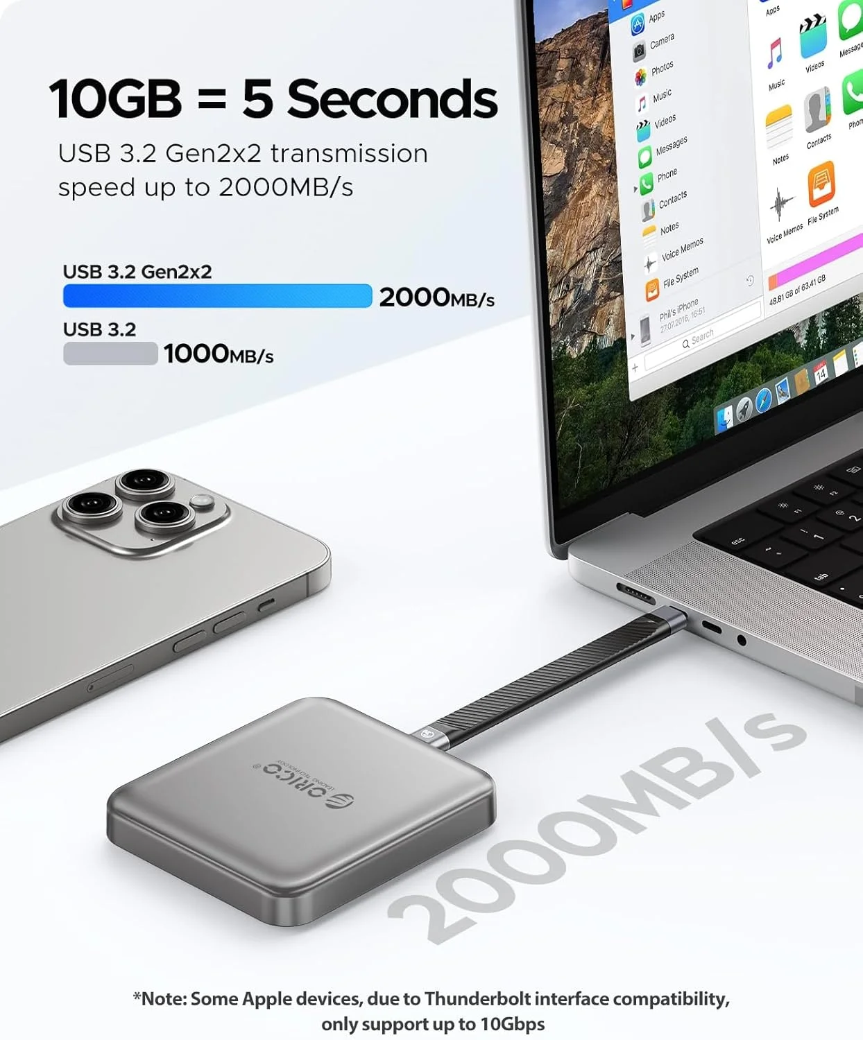 حافظه اس اس دی اکسترنال مگنتی 1 ترابایتی اوریکو، ضبط و ذخیره سازی 4K ProRes HDR، انتقال و ذخیره سازی پایدار 2000 مگابایت بر ثانیه، درایو حالت جامد قابل حمل، سازگار با گوشی های هوشمند USB-C - مدل A20PLUS