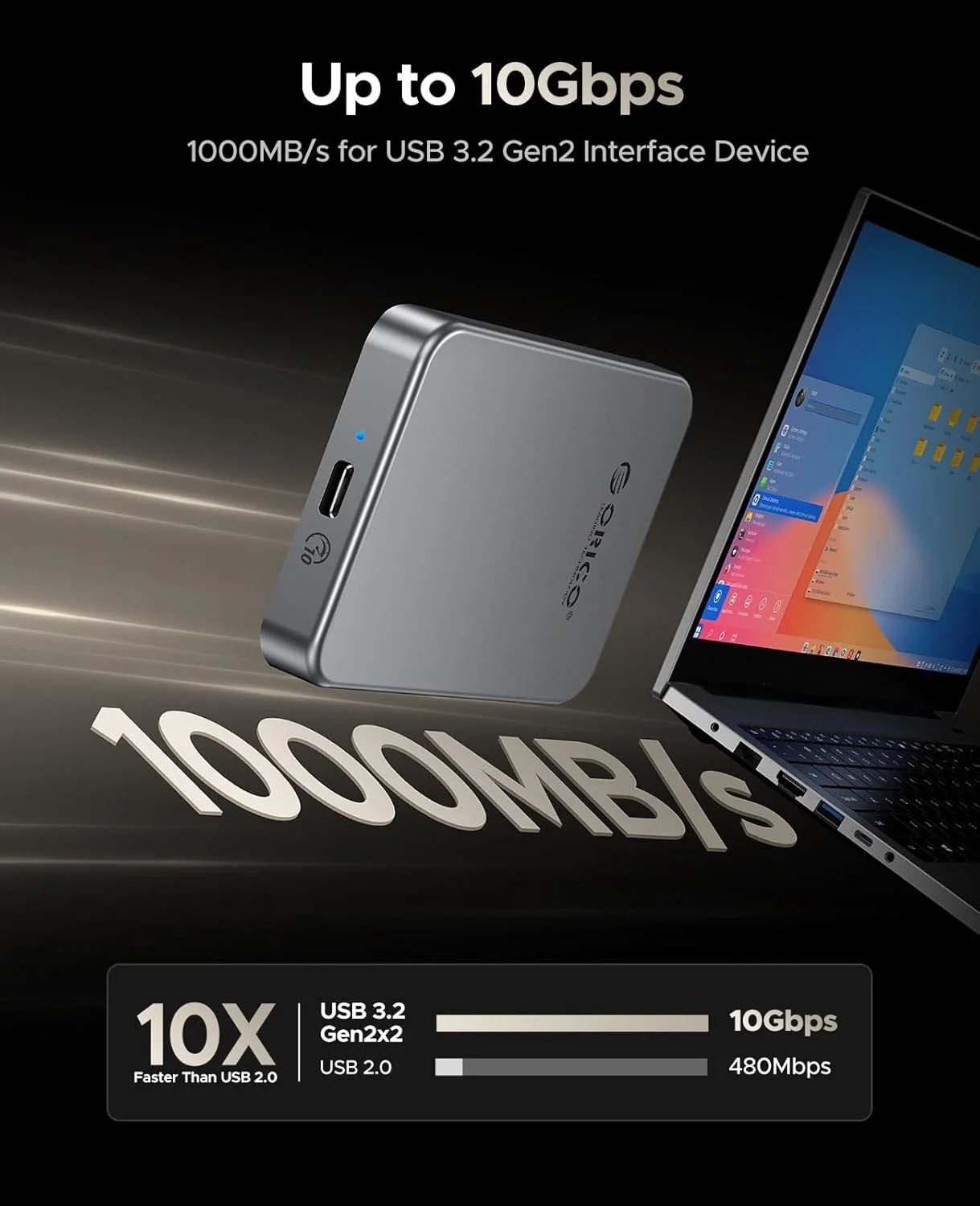 حافظه اس اس دی اکسترنال مغناطیسی 1 ترابایتی اوریکو، PD100W، ضبط و ذخیره سازی 4K ProRes HDR، سرعت تا 1000 مگابایت بر ثانیه برای رابط USB 3.2 Gen 2، درایو حالت جامد قابل حمل، بدنه آلیاژ آلومینیوم، مناسب برای تلفن های هوشمند و لپ تاپ - K10