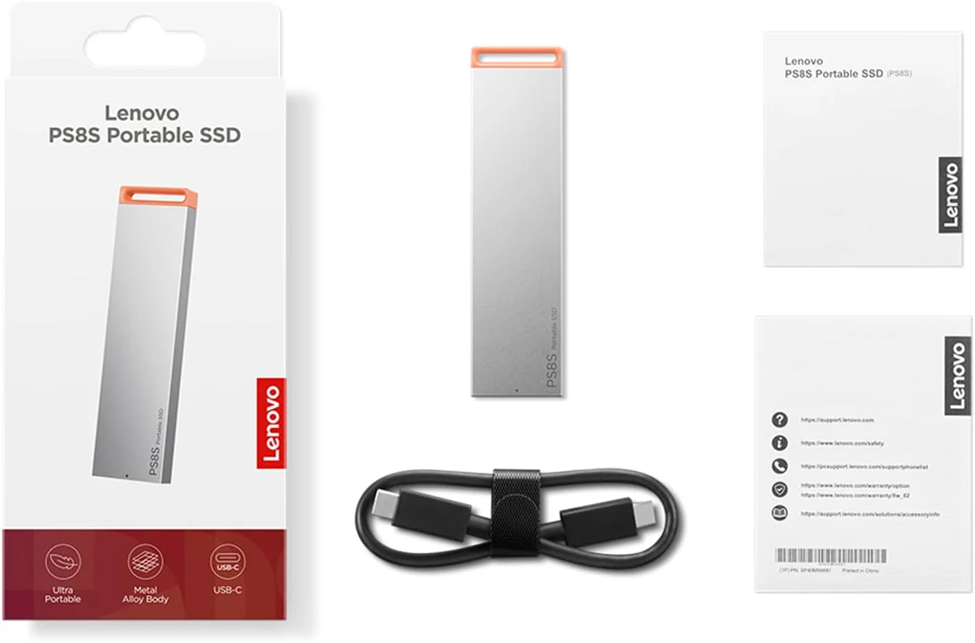حافظه اس اس دی اکسترنال قابل حمل لنوو مدل PS8S با ظرفیت 2 ترابایت، USB3.2 Gen2 Type-C، بدنه فلزی آلیاژی، سرعت خواندن تا 1050 مگابایت بر ثانیه، سرعت نوشتن 1000 مگابایت بر ثانیه