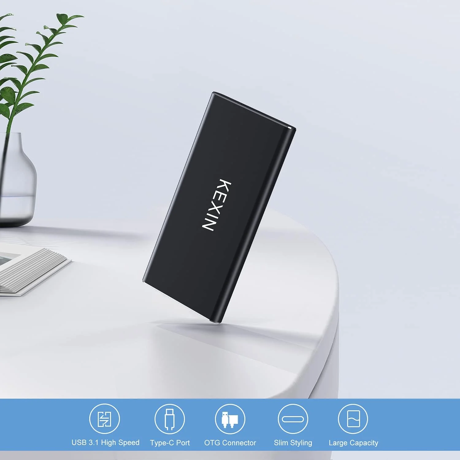 درایو حالت جامد اکسترنال قابل حمل KEXIN SSD با ظرفیت 250 گیگابایت، سرعت تا 500 مگابایت بر ثانیه، حافظه ذخیره سازی فوق العاده برای کامپیوتر، دسکتاپ، لپ تاپ، مک بوک، دستگاه USB-C، تلفن های هوشمند Type-C، مشکی