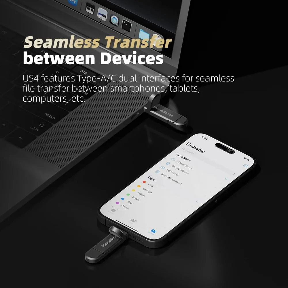 حافظه SSD اکسترنال 1 ترابایتی KingSpec MemoStone، رابط USB 3.2 Gen2 دوگانه Type A/C - سرعت تا 540 مگابایت بر ثانیه، درایو حالت جامد قابل حمل، سازگار با تلفن های هوشمند/لپ تاپ/تبلت/رایانه های رومیزی