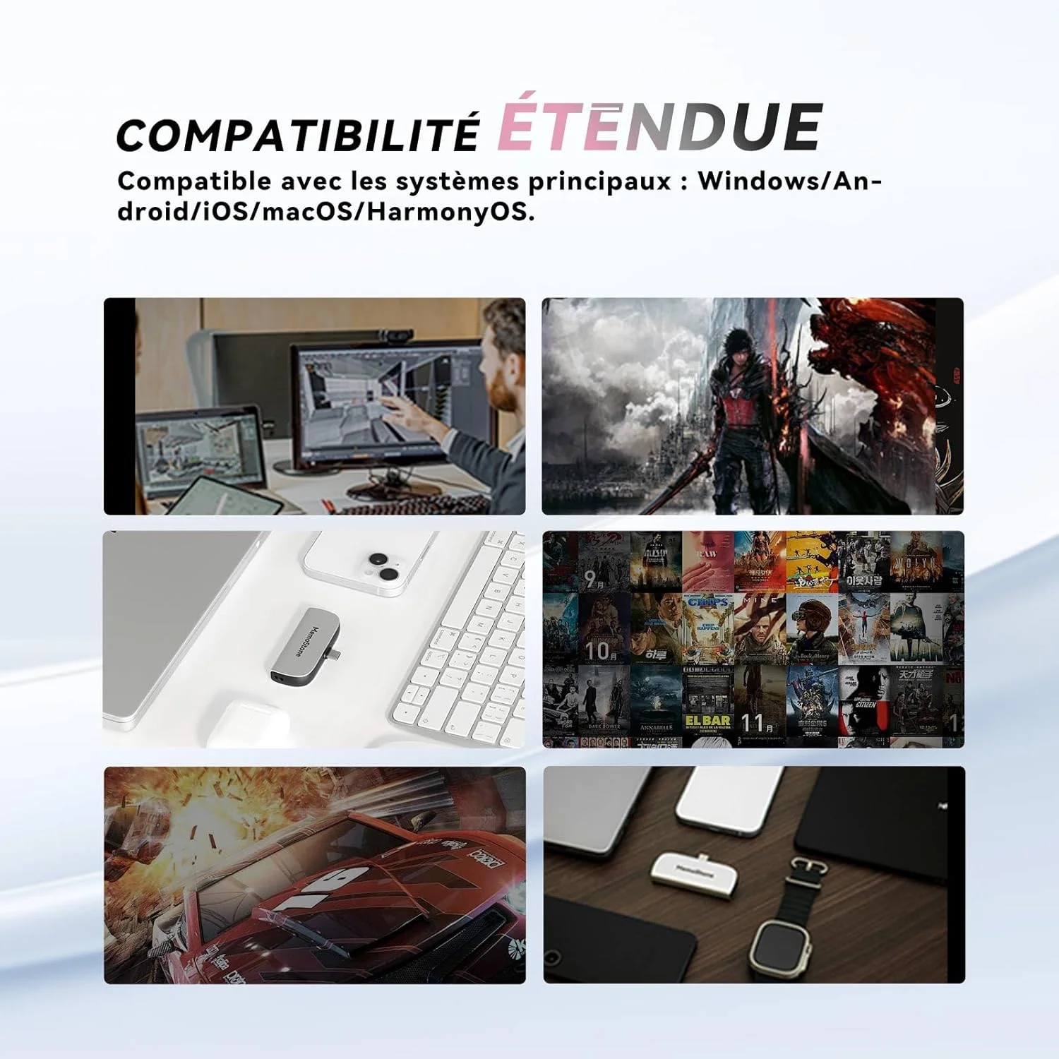 حافظه اس اس دی اکسترنال قابل حمل KingSpec MemoStone با ظرفیت 512 گیگابایت و رابط USB-C با سرعت 2000 مگابایت بر ثانیه، درایو حالت جامد پرسرعت با رابط USB 3.2 Gen2x2 20 گیگابیت بر ثانیه، سازگار با محصولات اپل (512 گیگابایت، نقره ای)