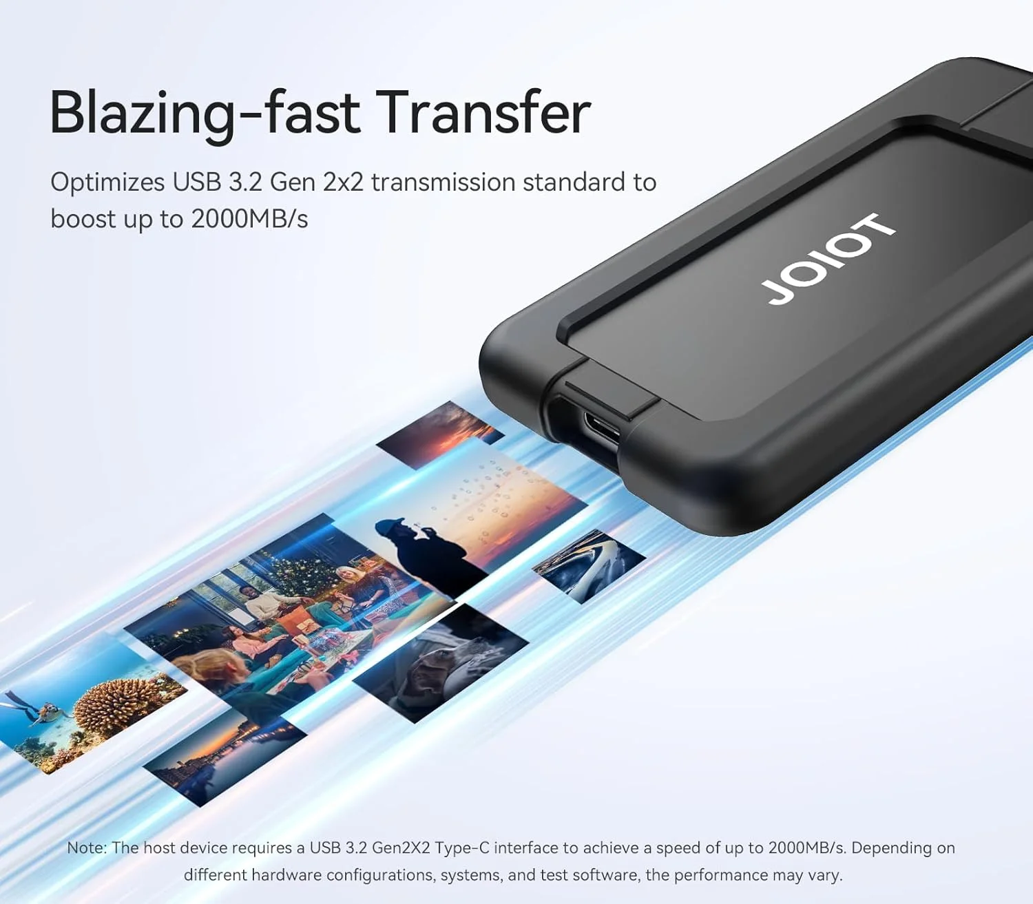 حافظه اس اس دی قابل حمل 512 گیگابایتی با سرعت انتقال داده تا 2000 مگابایت بر ثانیه، USB-C، USB 3.2 Gen 2x2، همراه با کیف محافظ ضد ضربه