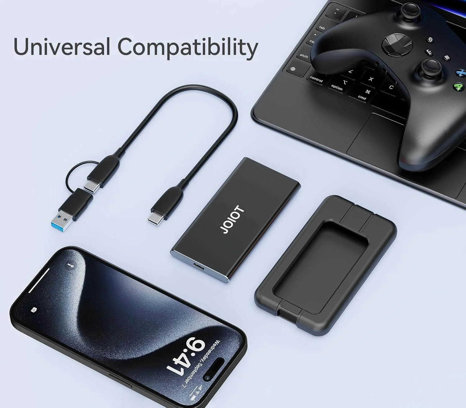 حافظه اس اس دی قابل حمل 512 گیگابایتی با سرعت انتقال داده تا 2000 مگابایت بر ثانیه، USB-C، USB 3.2 Gen 2x2، همراه با کیف محافظ ضد ضربه