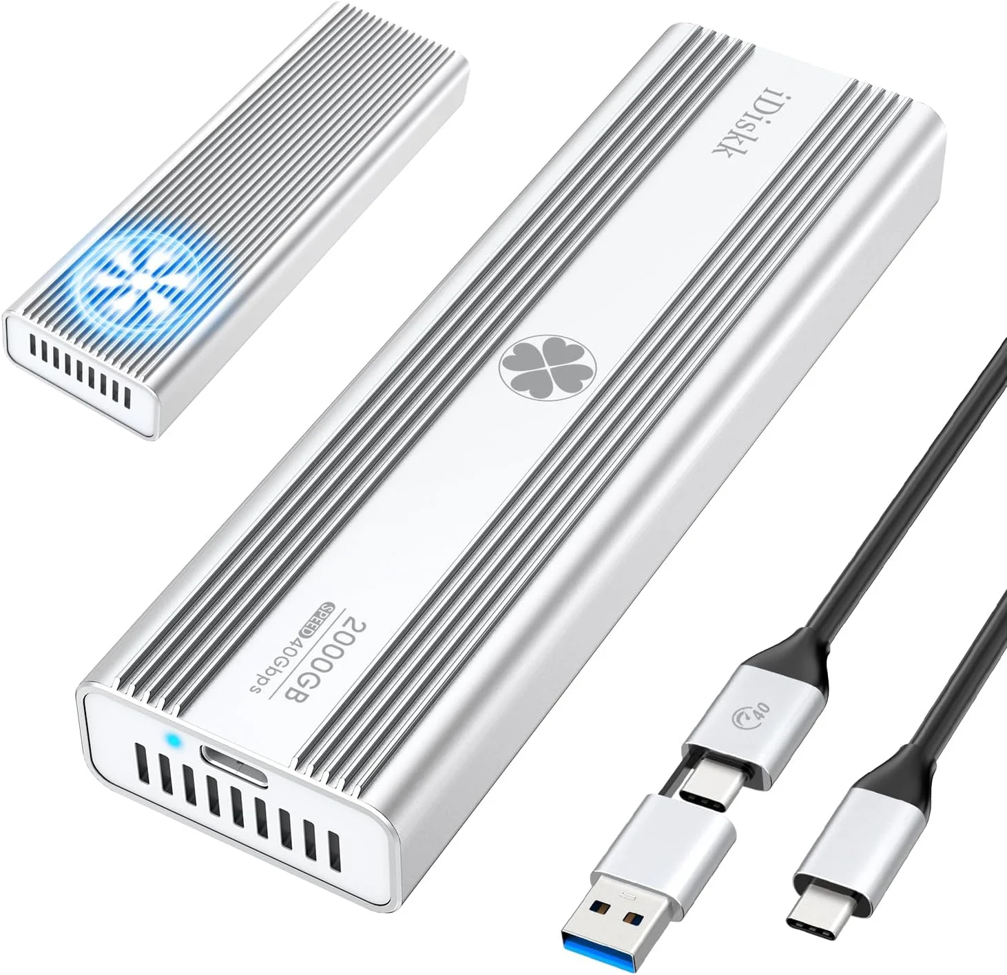 هارد اکسترنال SSD NVMe M.2 با ظرفیت 2 ترابایت و سرعت 40 گیگابیت بر ثانیه iDiskk، بدنه آلومینیومی مقاوم، پورت USB-C، سرعت انتقال داده تا 3000 مگابایت بر ثانیه، سازگار با Thunderbolt 3 (40Gbps) و USB-C (10Gbps) و USB4/3.2/3.1/3.0/2.0
