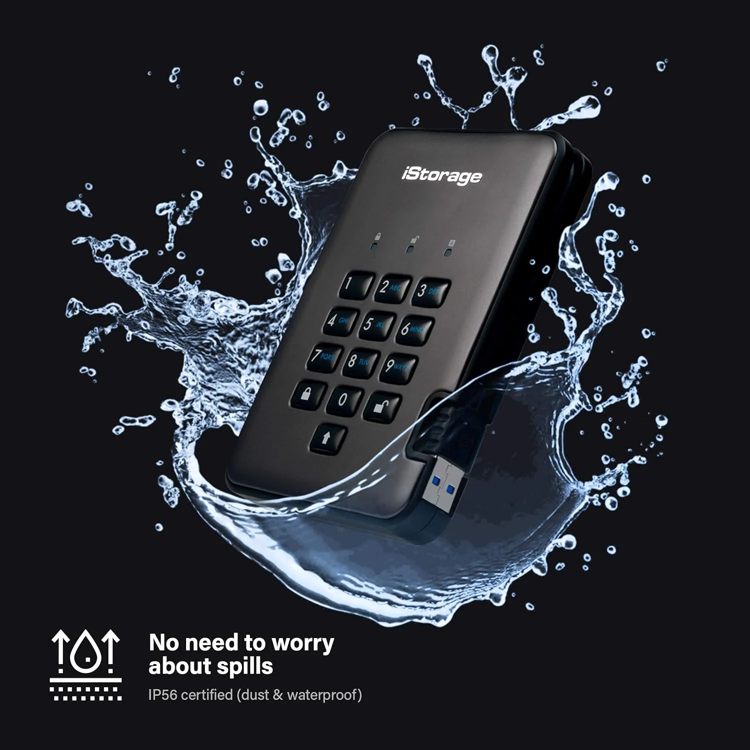 iStorage diskAshur PRO2 SSD 2TB - درایو حالت جامد امن - دارای گواهینامه FIPS سطح 3 - محافظت شده با رمز عبور - مقاوم در برابر گرد و غبار/آب - رمزگذاری سخت افزاری