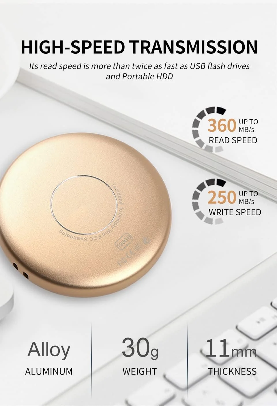 درایو حالت جامد اکسترنال SSD با ظرفیت 480 گیگابایت/240 گیگابایت/120 گیگابایت، حافظه پشتیبان قابل حمل USB 3.0 Type-C، مناسب برای رایانه های شخصی، لپ تاپ ها، مک بوک ها، ویندوز (240 گیگابایت، طلایی)