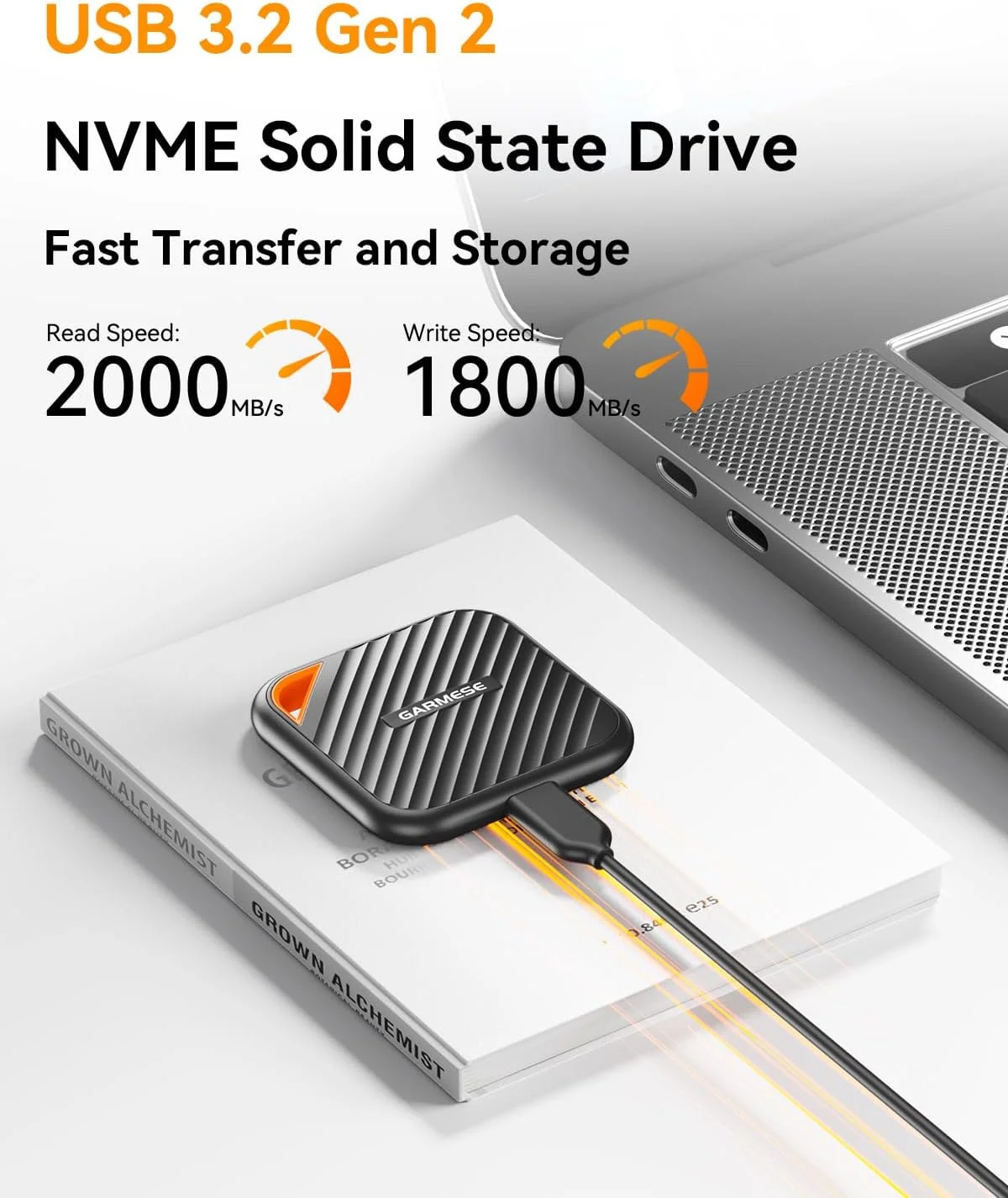 اس اس دی اکسترنال 1 ترابایتی با سرعت خواندن تا 2000 مگابایت بر ثانیه، USB 3.2 Gen 2x2، درایو حالت جامد قابل حمل اکسترنال سازگار با کنسول بازی/تبلت/لپ تاپ/مک، فضای ذخیره سازی مطمئن برای بازی، دانشجویان، متخصصان