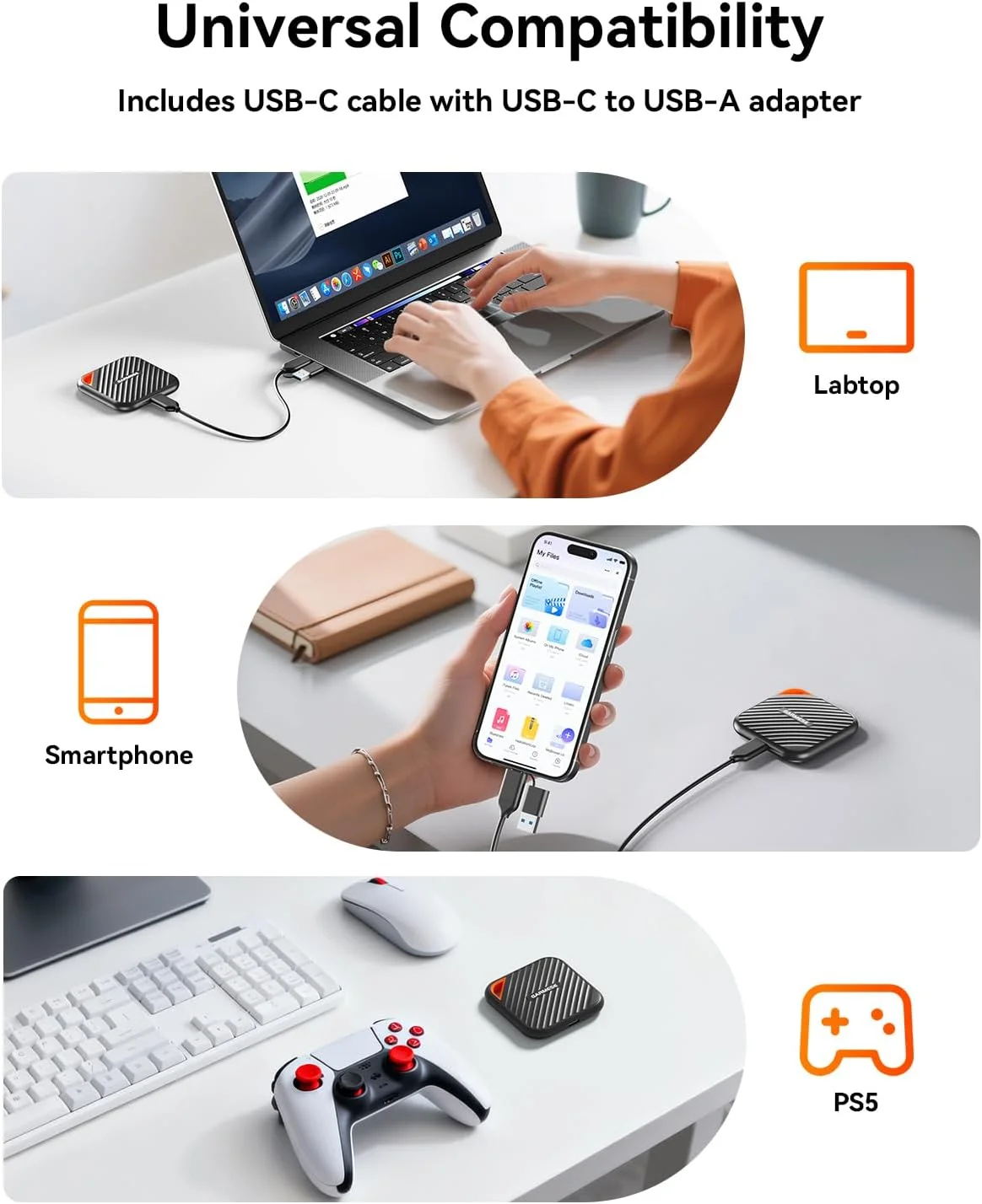 اس اس دی اکسترنال 1 ترابایتی با سرعت خواندن تا 2000 مگابایت بر ثانیه، USB 3.2 Gen 2x2، درایو حالت جامد قابل حمل اکسترنال سازگار با کنسول بازی/تبلت/لپ تاپ/مک، فضای ذخیره سازی مطمئن برای بازی، دانشجویان، متخصصان