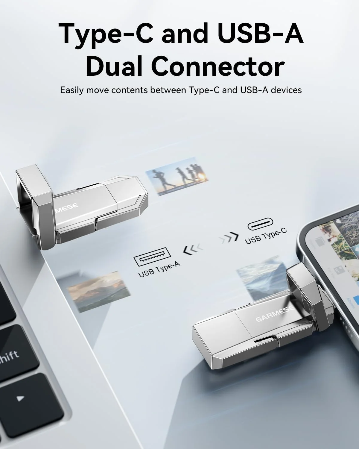 درایو فلش USB C اکسترنال SSD با ظرفیت 512 گیگابایت، SSD قابل حمل با سرعت خواندن تا 450 مگابایت بر ثانیه، USB 3.2 Gen 1 دوگانه (Type-C + Type-A) برای آیفون/اندروید/PS5/تبلت/PC – حافظه حالت جامد پرسرعت