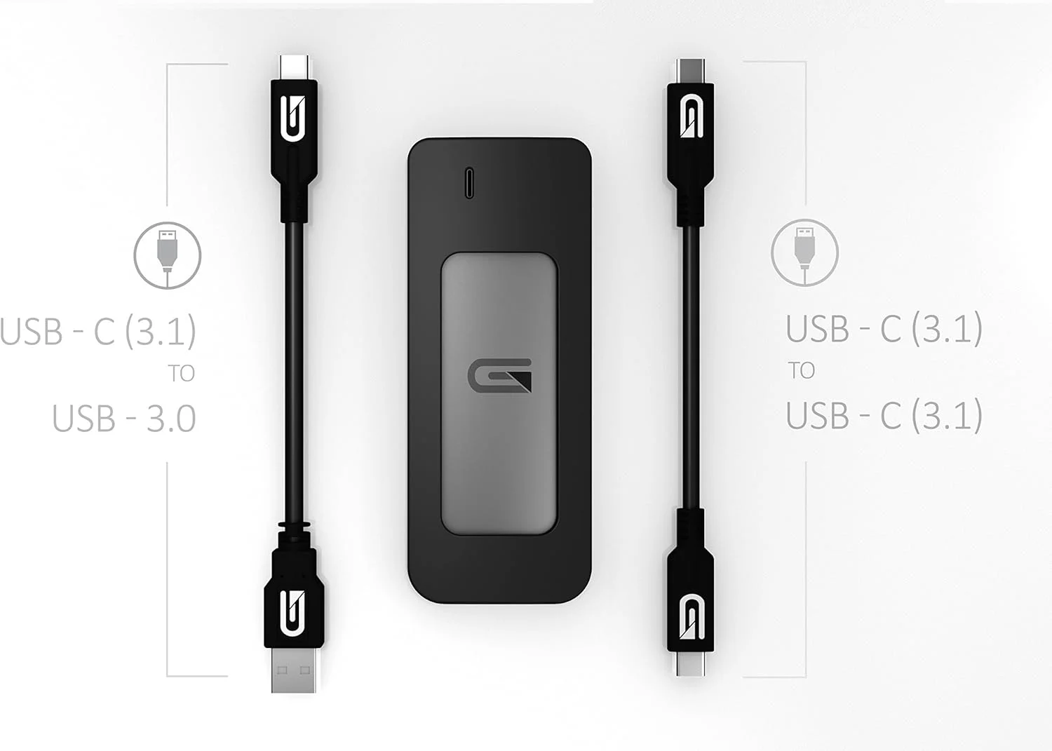 درایو حالت جامد اکسترنال 525 گیگابایتی Atom USB 3.1 Type-C از Glyph Production Technologies - نقره ای درایو حالت جامد اکسترنال 525 گیگابایتی Atom USB 3.1 Type-C از Glyph Production Technologies - نقره ای