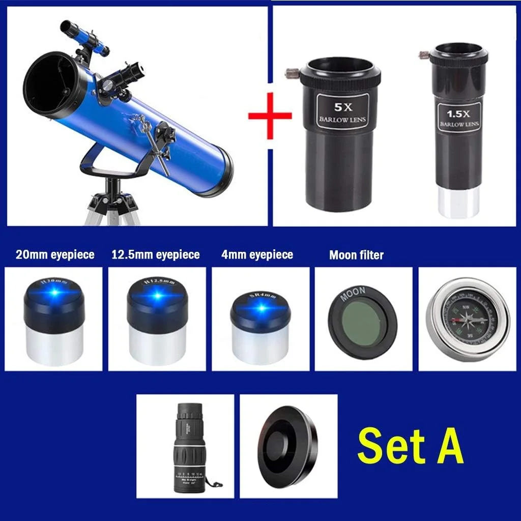 تلسکوپ YXCKG برای کودکان، تلسکوپ های نجومی مبتدی با دیافراگم 114 میلی‌متری به همراه سه پایه، تلسکوپ شروع ستاره‌نگاری، تلسکوپ شکست نوری HD برای فضای باز، فیلتر ماه، برای مشاهده آسمان