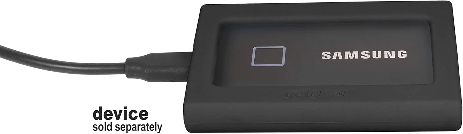 محافظ سیلیکونی Getgear برای سامسونگ T7 و T7 Touch Portable SSD - 1 ترابایت، 2 ترابایت، 500 گیگابایت USB 3.2 - ضد ضربه قوی - ضد لغزش - مشکی (مشکی)