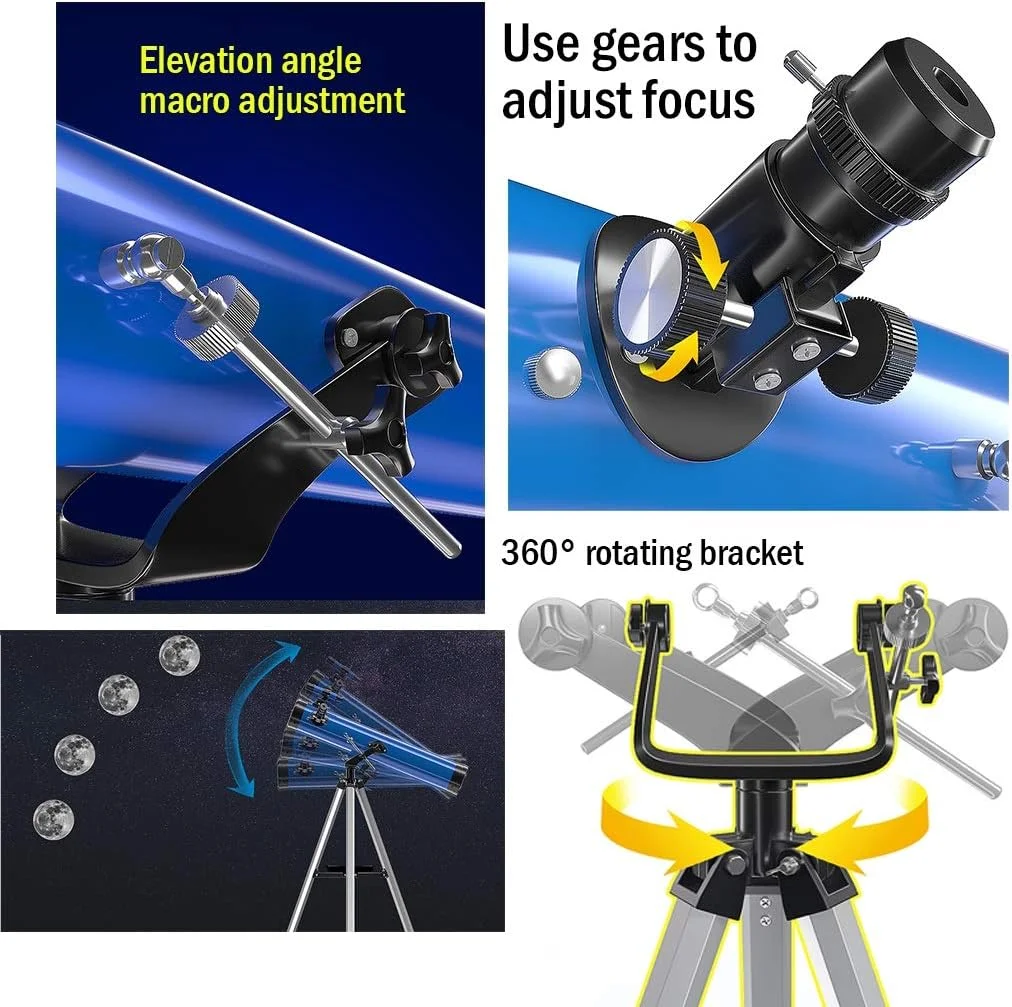 تلسکوپ YXCKG برای کودکان، تلسکوپ های نجومی مبتدی با دیافراگم 114 میلی‌متری به همراه سه پایه، تلسکوپ شروع ستاره‌نگاری، تلسکوپ شکست نوری HD برای فضای باز، فیلتر ماه، برای مشاهده آسمان