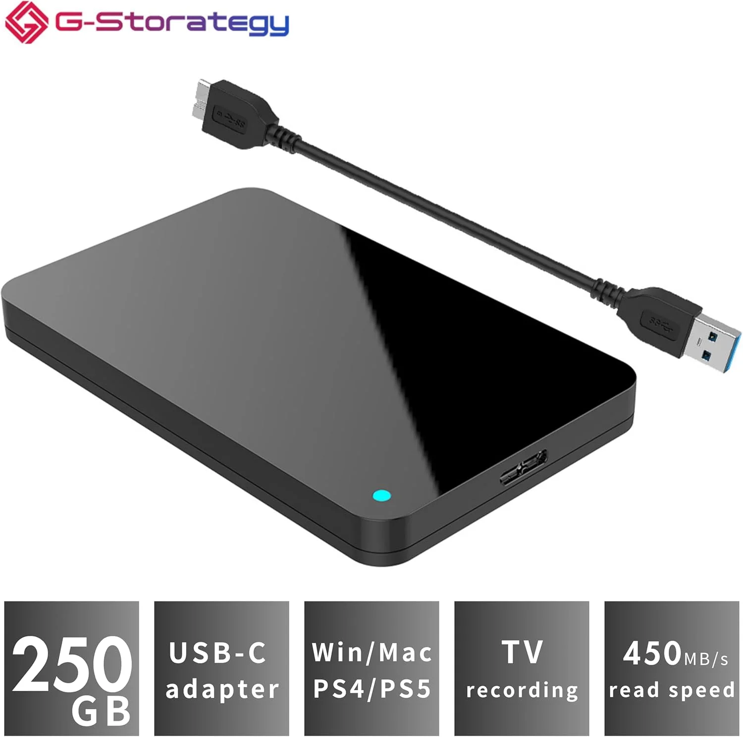 درایو حالت جامد اکسترنال قابل حمل 250 گیگابایت - سرعت تا 1050 مگابایت بر ثانیه - USB-C, USB 3.2 Gen 2 - مدل GS66025EX-BK