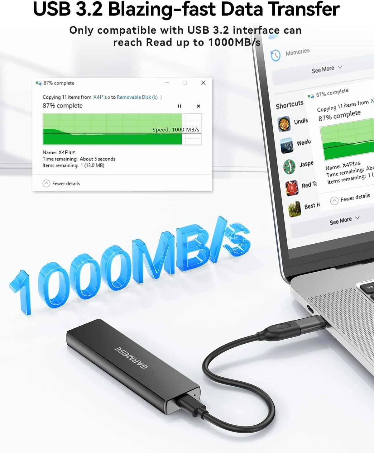 حافظه اس اس دی اکسترنال 512 گیگابایت قابل حمل با سرعت تا 1000 مگابایت بر ثانیه USB 3.2 Gen 2، درایوهای حالت جامد اکسترنال با کابل Type-C، درایو حالت جامد قابل حمل برای کامپیوتر، مک و کنسول بازی