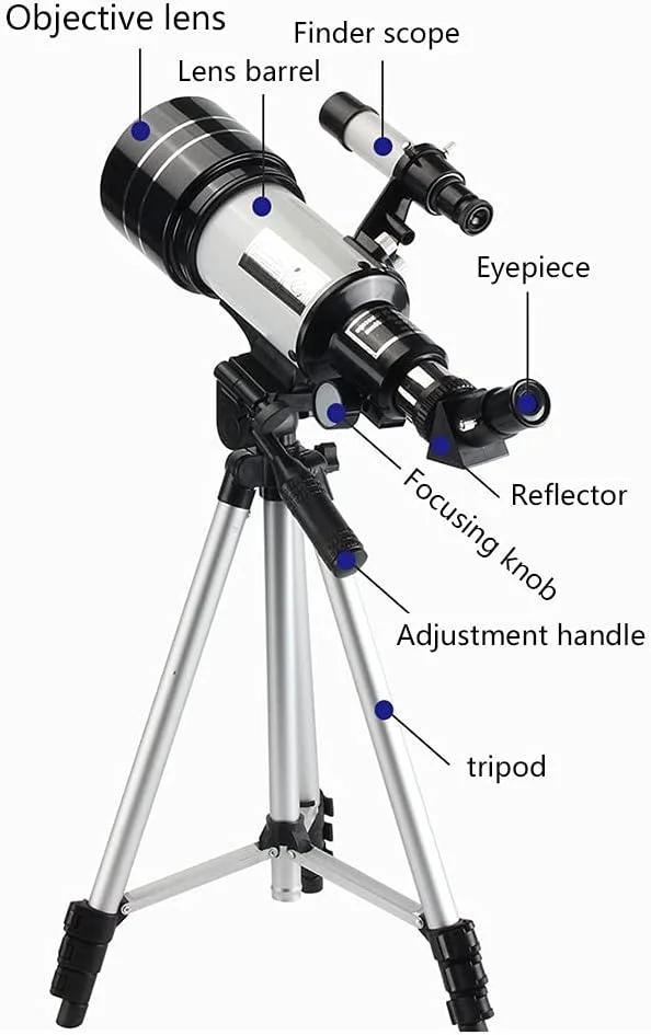 تلسکوپ پرنده نگری برای کودکان، مبتدیان و بزرگسالان، تلسکوپ شکستنی نجومی 70 میلی متری قابل حمل با کیف حمل، آداپتور تلفن و سه پایه