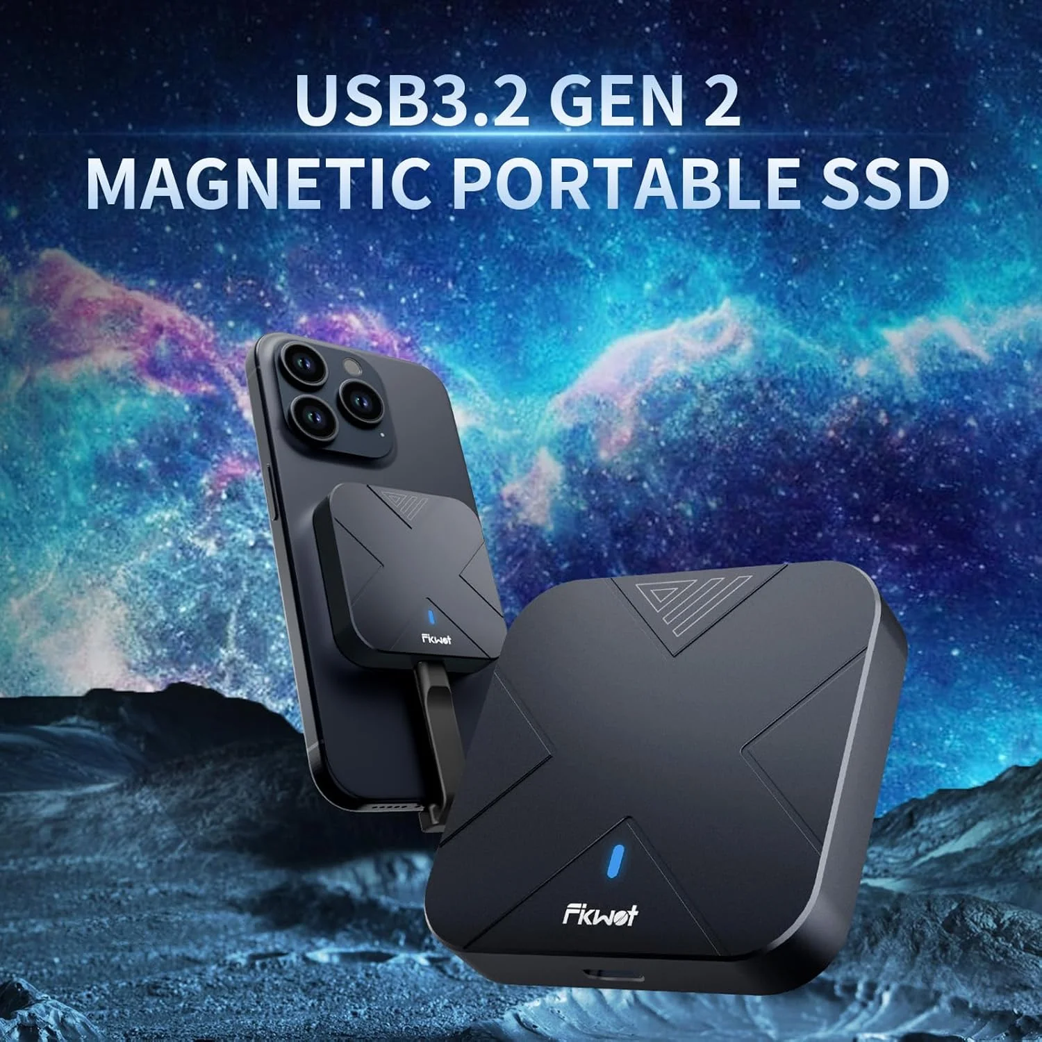 حافظه اس اس دی اکسترنال 500 گیگابایتی، اس اس دی قابل حمل مغناطیسی، با حلقه مغناطیسی، تا 1050 مگابایت بر ثانیه، USB 3.2 Gen2، سازگار با آیفون 15/16 پرو، تبلت، مک بوک و غیره (FP70)