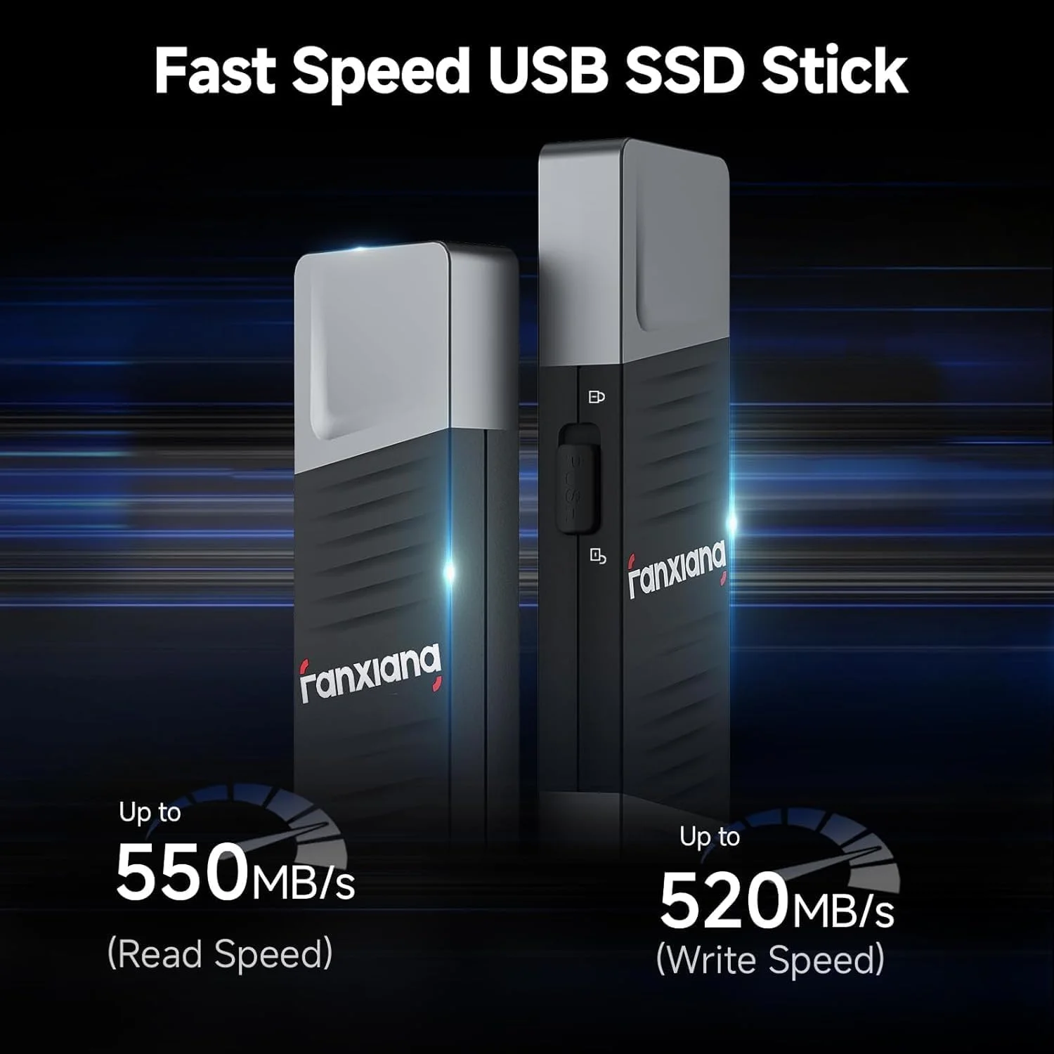 درایو حالت جامد اکسترنال فنزیانگ 256 گیگابایت USB C، درایو فلش حالت جامد قابل حمل، رابط دوگانه سرعت بالا تا 550 مگابایت بر ثانیه، بسیار سریعتر، برای اندروید، آیفون 15، مک بوک/پرو/ایر و غیره مدل F397