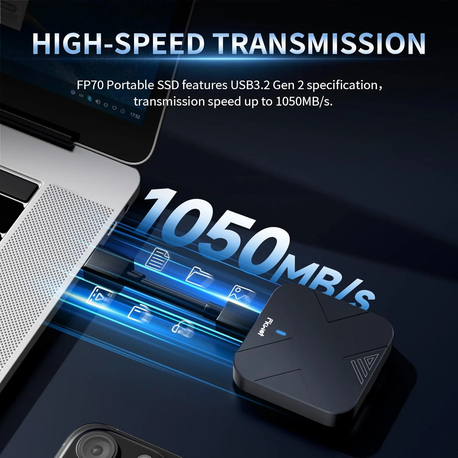 حافظه اس اس دی اکسترنال 500 گیگابایتی، اس اس دی قابل حمل مغناطیسی، با حلقه مغناطیسی، تا 1050 مگابایت بر ثانیه، USB 3.2 Gen2، سازگار با آیفون 15/16 پرو، تبلت، مک بوک و غیره (FP70)