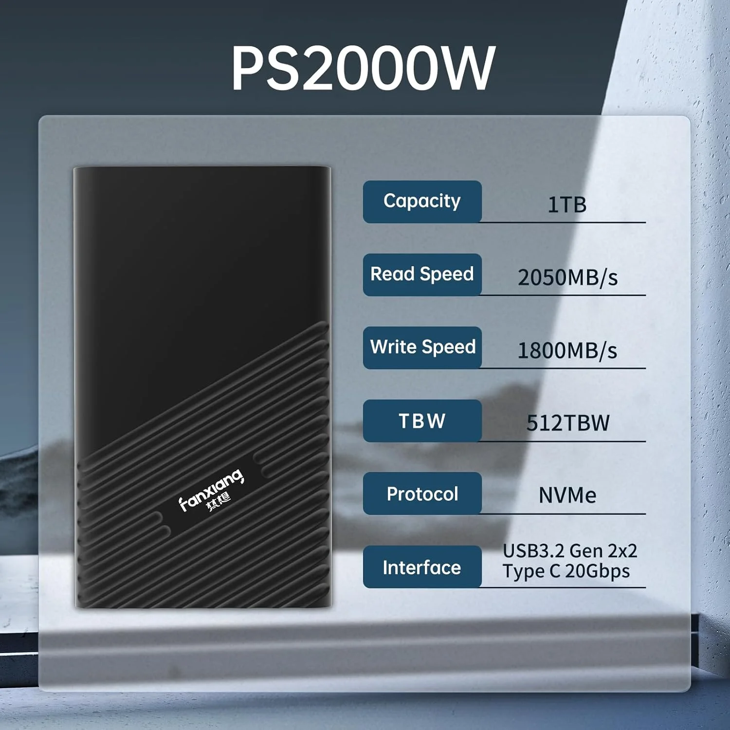 فنکسیانگ SSD اکسترنال قابل حمل 1 ترابایتی، تا 2000 مگابایت بر ثانیه، درایو حالت جامد اکسترنال، هارد اکسترنال، USB 3.2 Gen2 Type-C SSD برای آیفون 15/پرو/PC/لپتاپ/خالقین/گیمینگ فنکسیانگ SSD اکسترنال قابل حمل 1 ترابایتی، تا 2000 مگابایت بر ثانیه، درایو حالت جامد اکسترنال، هارد اکسترنال، USB 3.2 Gen2 Type-C SSD برای آیفون 15/پرو/PC/لپتاپ/خالقین/گیمینگ