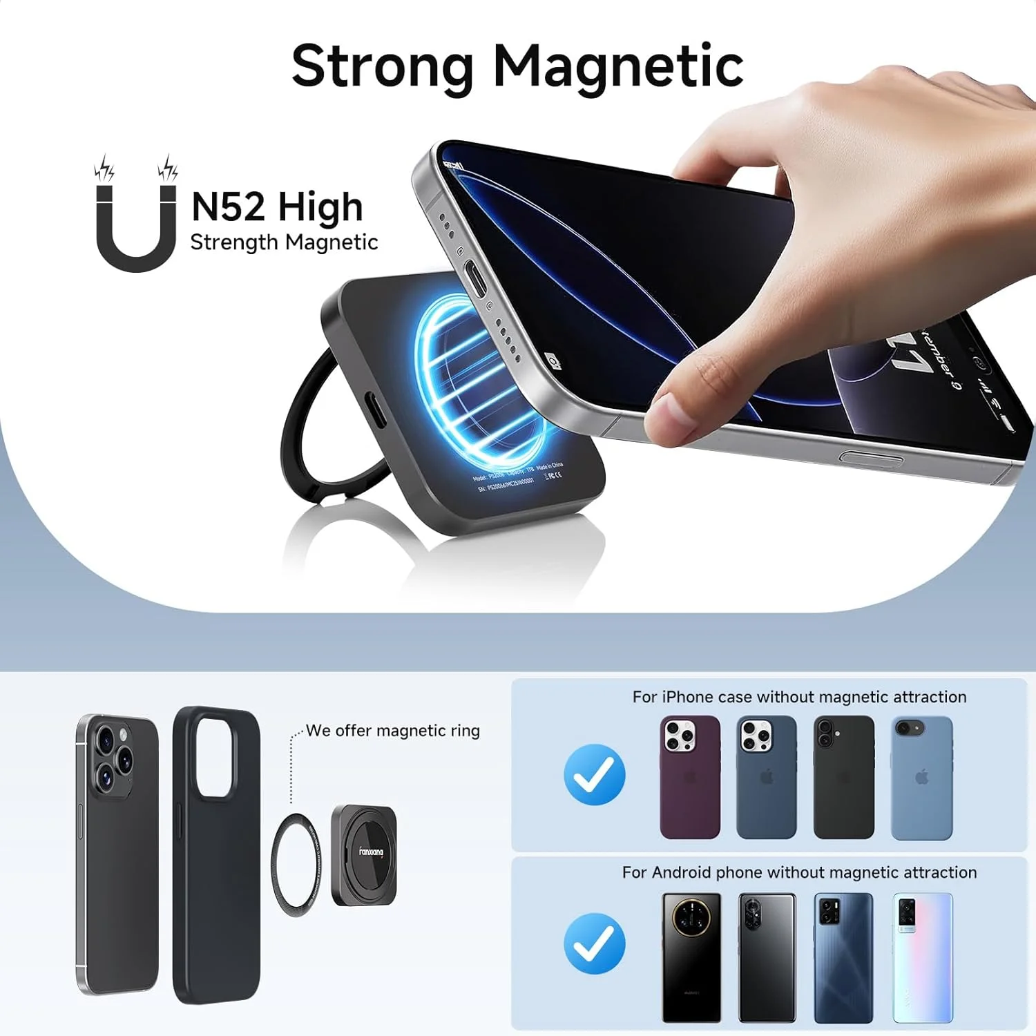 فن‌شیانگ SSD اکسترنال قابل حمل مغناطیسی 2 ترابایتی با پایه چرخان 360 درجه، سرعت تا 2000 مگابایت بر ثانیه، USB-C 3.2 Gen 2x2، سازگار با آیفون 15/16، اندروید، مک، کامپیوتر و تبلت‌ها