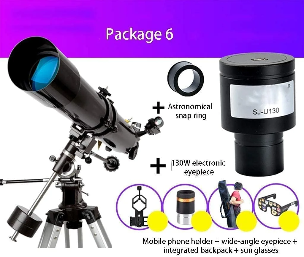 تلسکوپ منشوری ایستاده 90 درجه، تلسکوپ مبتدی قابل حمل با قطر 80 میلی متر و فاصله کانونی 900 میلی متر، تلسکوپ انکساری با پایه و کیف حمل