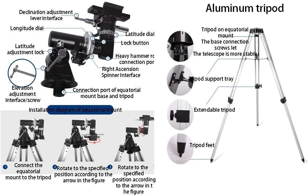 تلسکوپ منشوری ایستاده 90 درجه برای مبتدیان، تلسکوپ انکساری قابل حمل با کالیبر 80 میلی‌متری و فاصله کانونی 900 میلی‌متری، به همراه پایه و کیف حمل