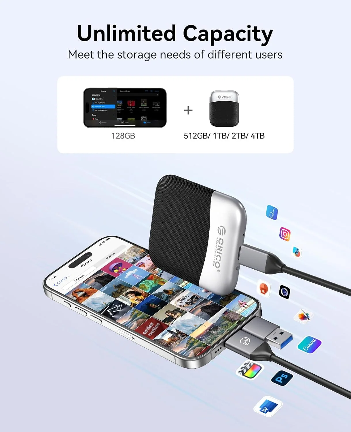 اس اس دی اکسترنال 1 ترابایتی ORICO با کابل 2 در 1 USB C و A، سرعت تا 460 مگابایت بر ثانیه، درایوهای حالت جامد قابل حمل Plug and Play، فضای ذخیره سازی مطمئن برای تلفن های هوشمند USB C، تبلت، کامپیوتر - M5PLUS اس اس دی اکسترنال 1 ترابایتی ORICO با کابل 2 در 1 USB C و A، سرعت تا 460 مگابایت بر ثانیه، درایوهای حالت جامد قابل حمل Plug and Play، فضای ذخیره سازی مطمئن برای تلفن های هوشمند USB C، تبلت، کامپیوتر - M5PLUS