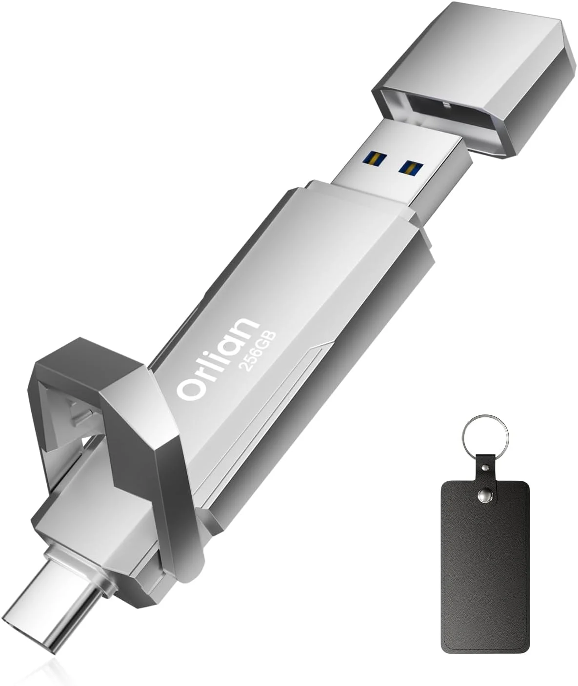 درایو حالت جامد اکسترنال قابل حمل 256 گیگابایتی USB، سرعت تا 1000 مگابایت بر ثانیه USB 3.2 Gen 2، درایو دوگانه Type C + USB A برای تلفن/لپ تاپ های اندروید/ویندوز/مک، نقره ای