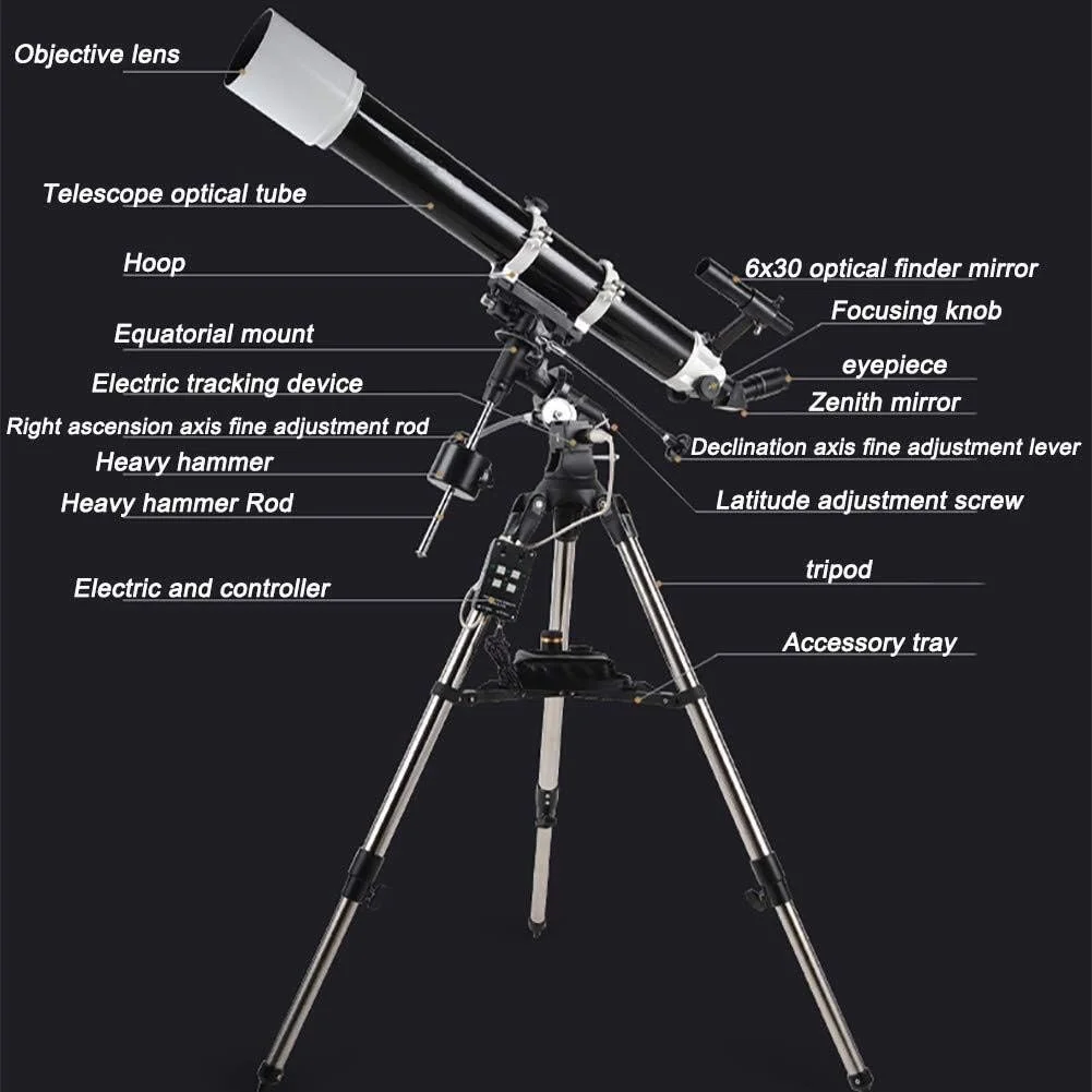 تلسکوپ شکستنی قابل حمل تمکین، تلسکوپ فضایی نجومی تک چشمی بیرونی با سه پایه و پایه استوایی برای رصد آسمان پرستاره