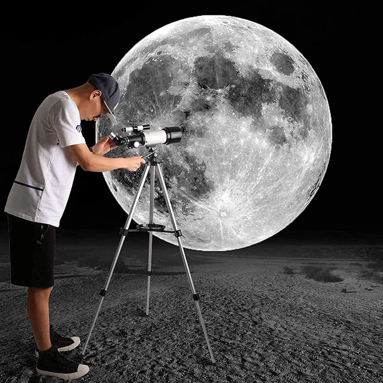 تلسکوپ 70 میلی‌متری برای مبتدیان و کودکان، شکست نور برای نمایش ماه، ستاره‌نگاری، فعالیت‌های خارج از منزل، سه‌پایه و پایه تلفن هوشمند