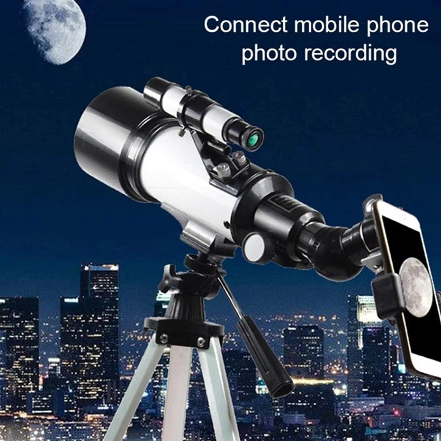 تلسکوپ 70 میلی‌متری برای مبتدیان و کودکان، شکست نور برای نمایش ماه، ستاره‌نگاری، فعالیت‌های خارج از منزل، سه‌پایه و پایه تلفن هوشمند