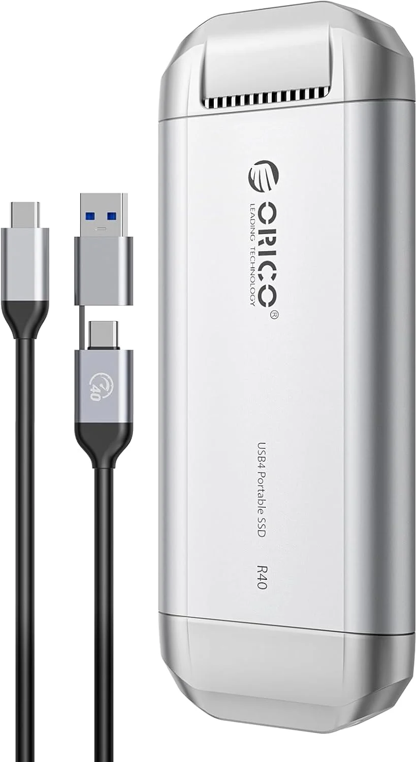 حافظه اس اس دی اکسترنال 2 ترابایتی اوریکو با سرعت 3700 مگابایت بر ثانیه، سازگار با تاندربولت 4/3 و USB4.0 برای 40 گیگابیت بر ثانیه، درایو حالت جامد قابل حمل با کابل USB C دو در یک، ذخیره سازی مطمئن برای تلفن های هوشمند، تبلت ها، کامپیوترها و مک های USB-C، مدل PSSD - R40