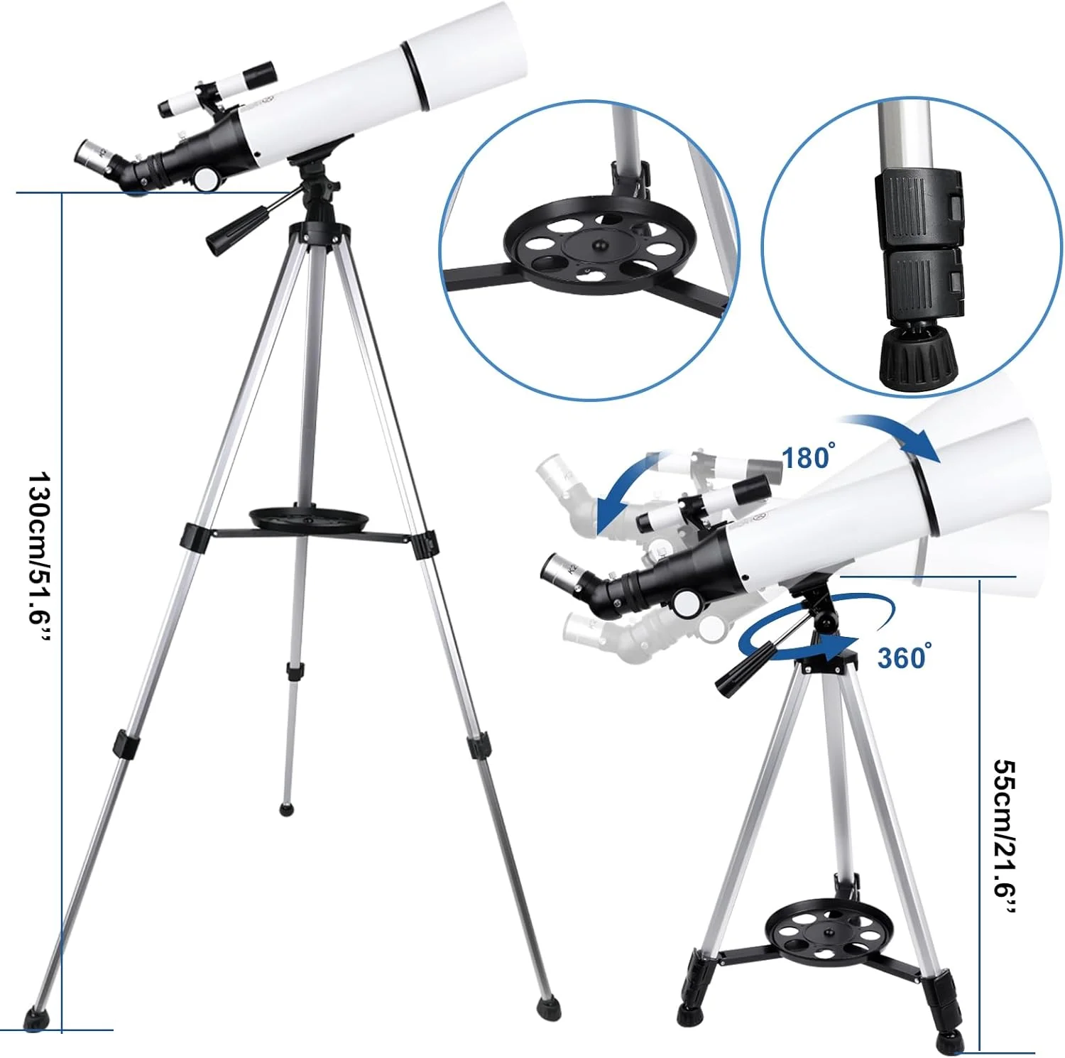 تلسکوپ نجومی شکستی با دهانه 80 میلیمتری و فاصله کانونی 600 میلیمتری مناسب کودکان و مبتدیان به همراه سه پایه و کیف حمل، قابل حمل برای مسافرت تلسکوپ نجومی شکستی با دهانه 80 میلیمتری و فاصله کانونی 600 میلیمتری مناسب کودکان و مبتدیان به همراه سه پایه و کیف حمل، قابل حمل برای مسافرت