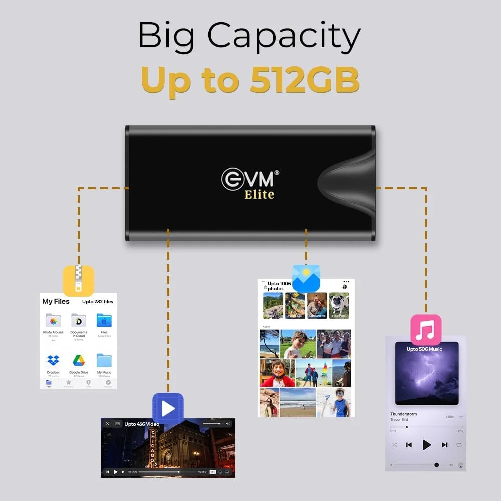 EVM Elite 512GB EnSave Pro - کوچکترین SSD قابل حمل - USB 3.2 Gen 2x2 USB-C با سرعت 2000 مگابایت بر ثانیه - درایو حالت جامد خارجی فوق العاده فشرده (EPSSDPro/512G)