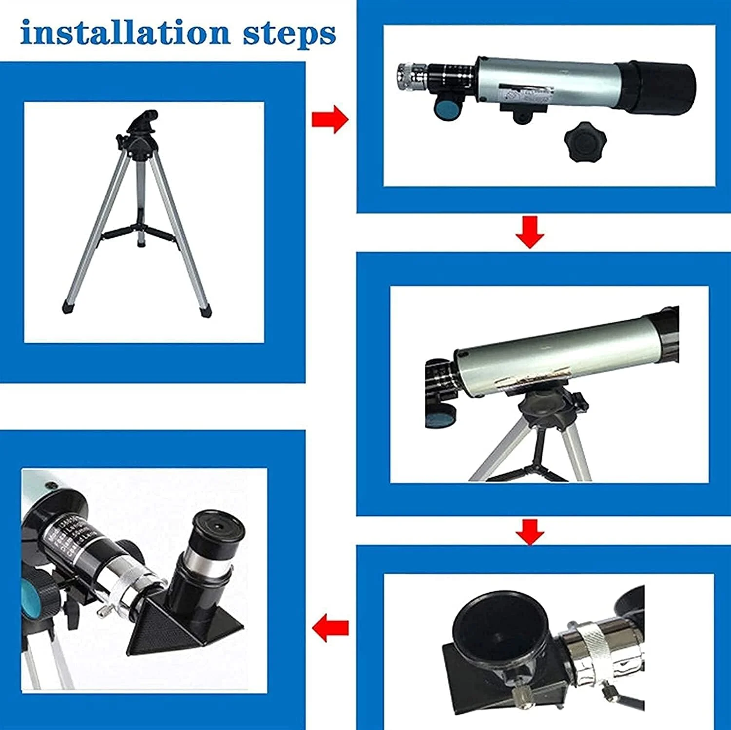 تلسکوپ، تلسکوپ کودکان برای مبتدیان نجوم، تلسکوپ انکساری 360 میلی‌متری با پایه و منظره‌یاب دوچشمی