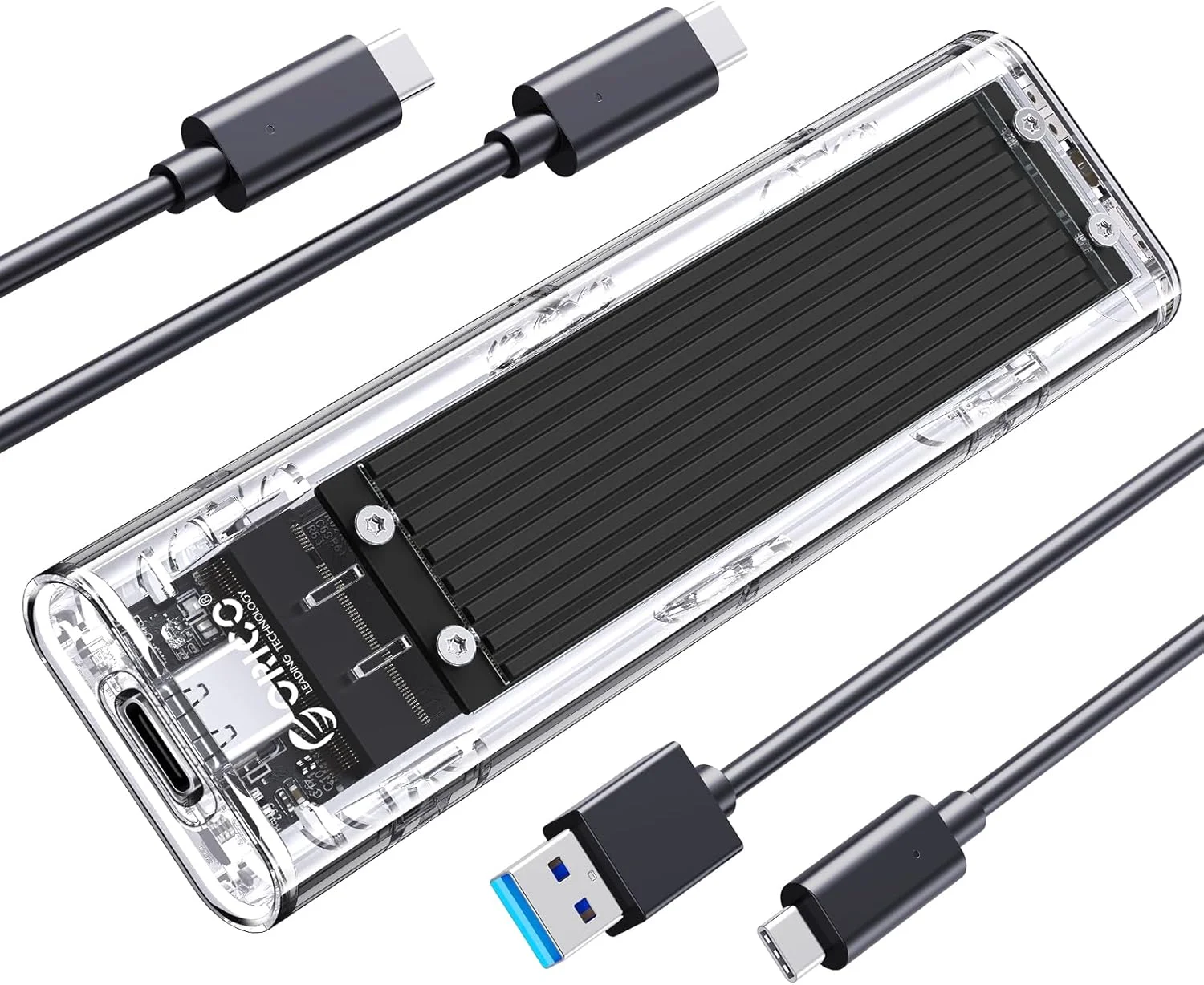 محفظه SSD اکسترنال NVMe M.2 اوریکو، USB 3.2 Gen 2 (10 گیگابیت بر ثانیه)، آداپتور درایو حالت جامد شفاف برای SSD های PCI-E M2 M-Key در اندازه های 2280 2260 2242 2230، کیس تبدیل USB Type C - مدل TCM2 مشکی
