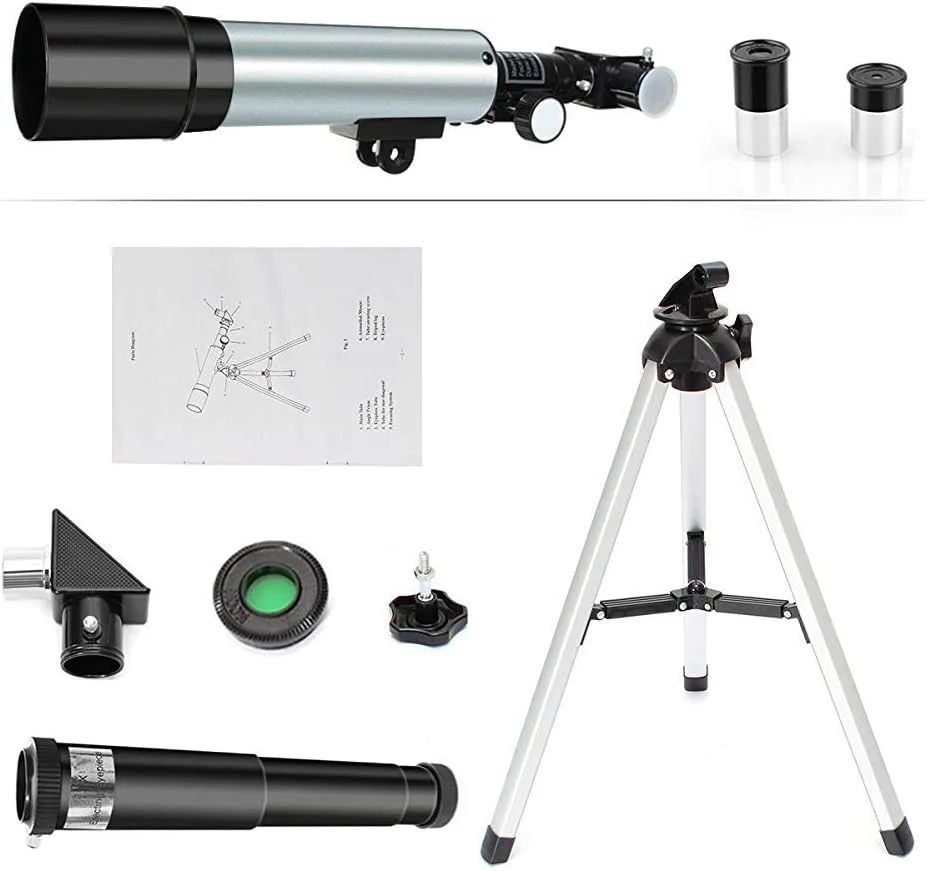 تلسکوپ های TEmkin برای نجوم، تلسکوپ شکستنی جمع و جور برای کودکان، بزرگسالان و مبتدیان نجوم به همراه سه پایه، آینه سمت الراس و چشمی