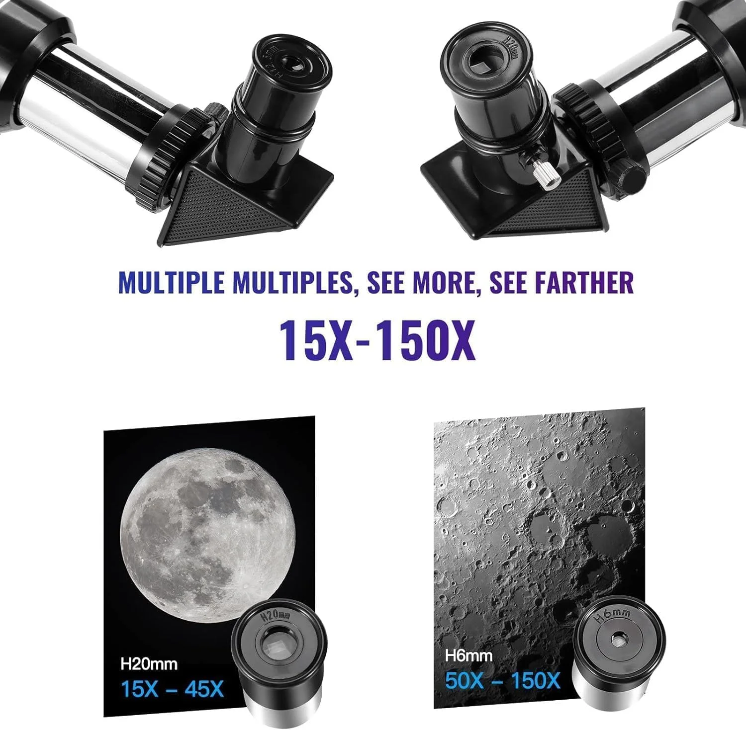 تلسکوپ مبتدی کودکان، تلسکوپ مسافرتی حرفه ای شکستنی نجومی 70 میلی متری با سه پایه، تلسکوپ قابل حمل برای کودکان و بزرگسالان (سفید)