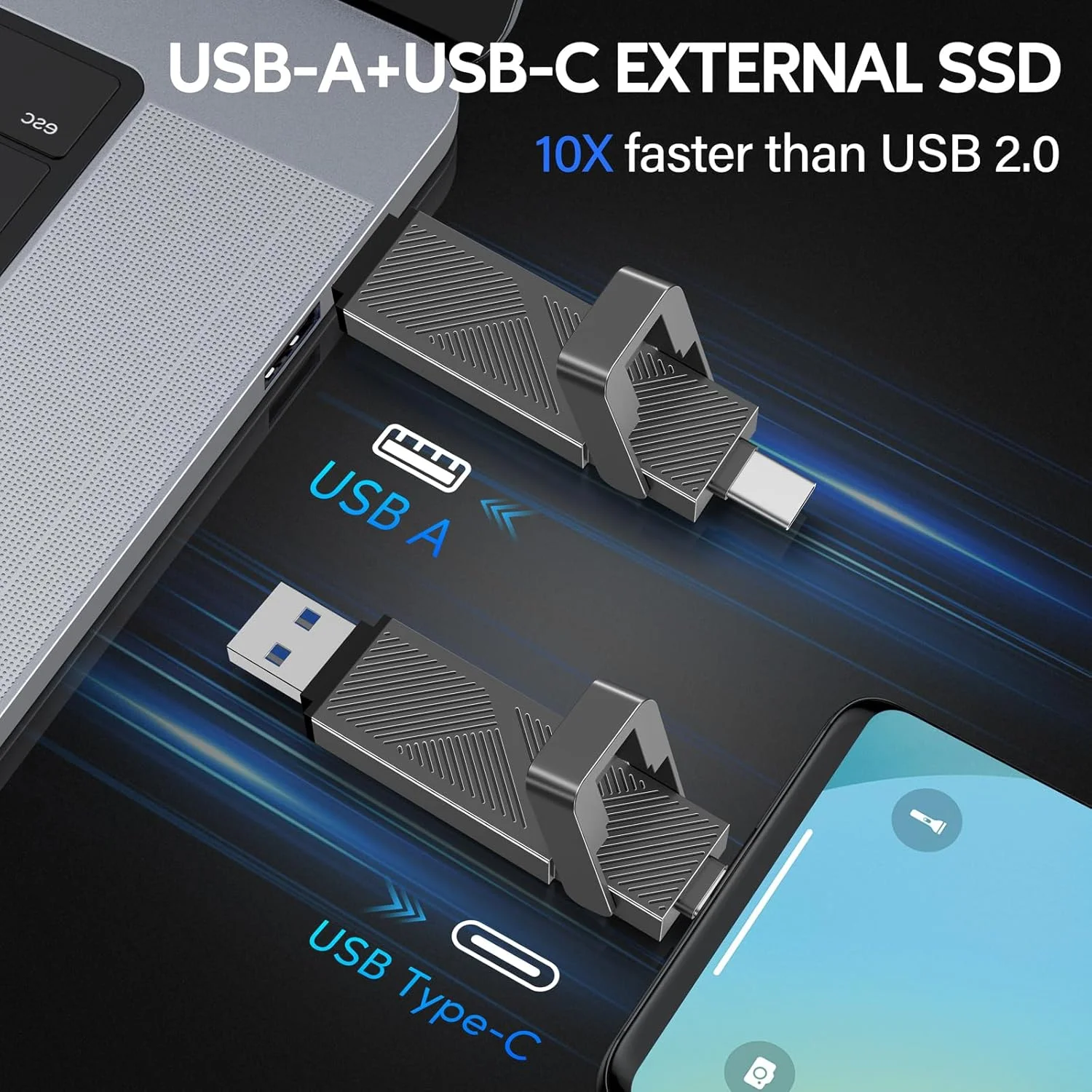 درایو USB3.2 یک ترابایتی EASTBULL با سرعت بالا تا 500 مگابایت بر ثانیه SSD اکسترنال 2 در 1 USB-C+USB-A 3.2 Gen1 درایو دوگانه برای آیفون 15/PC/Windows (خاکستری، همراه با کیف) درایو USB3.2 یک ترابایتی EASTBULL با سرعت بالا تا 500 مگابایت بر ثانیه SSD اکسترنال 2 در 1 USB-C+USB-A 3.2 Gen1 درایو دوگانه برای آیفون 15/PC/Windows (خاکستری، همراه با کیف)