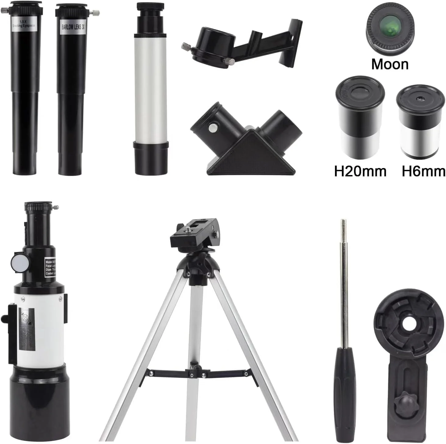 تلسکوپ مبتدی کودکان، تلسکوپ مسافرتی حرفه ای شکستنی نجومی 70 میلی متری با سه پایه، تلسکوپ قابل حمل برای کودکان و بزرگسالان (سفید)