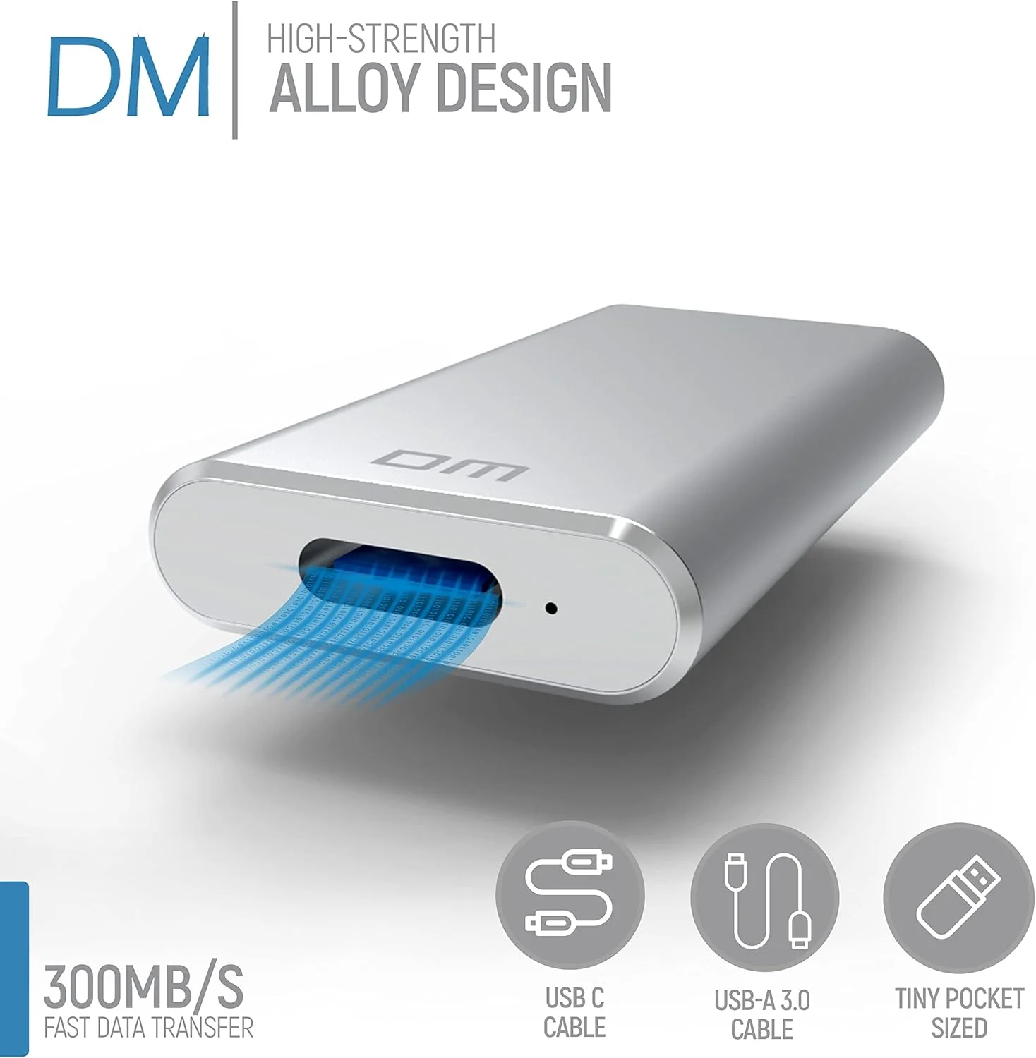 حافظه اس اس دی اکسترنال – اس اس دی قابل حمل USB-C با کابل استاندارد USB-A و C – اس اس دی اکسترنال آلیاژ با مقاومت بالا – انتقال سریع داده 300 مگابایت بر ثانیه – درایو حالت جامد جیبی 1 ترابایت