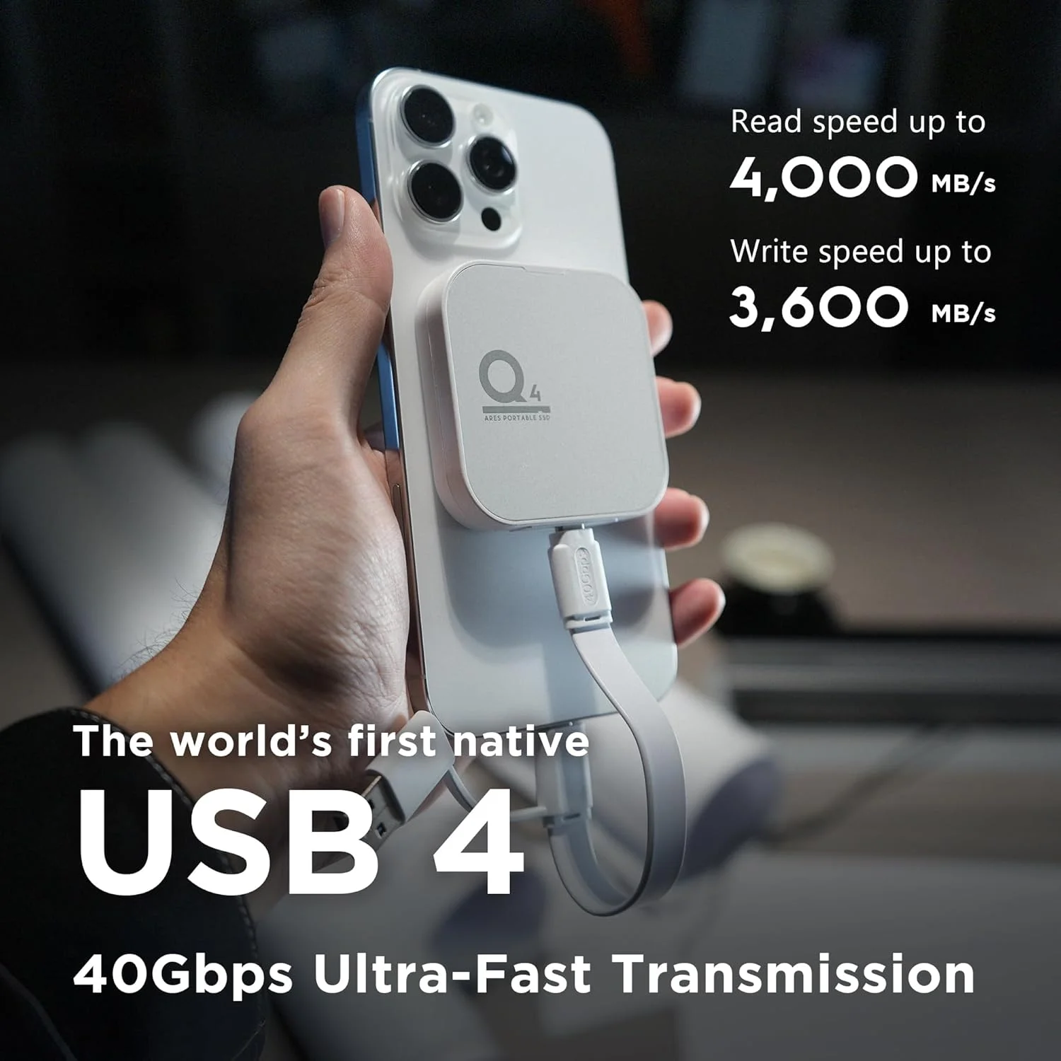 حافظه اس اس دی اکسترنال مغناطیسی DATO با ظرفیت 2 ترابایت، درایو حالت جامد اکسترنال قابل حمل USB 4.0 Gen 3x2، سرعت تا 4000/3600 مگابایت بر ثانیه، ضبط ProRes HDR 4K Type-C، سازگار با آیفون 15 و 16 پرو مکس - سری ARES Q4