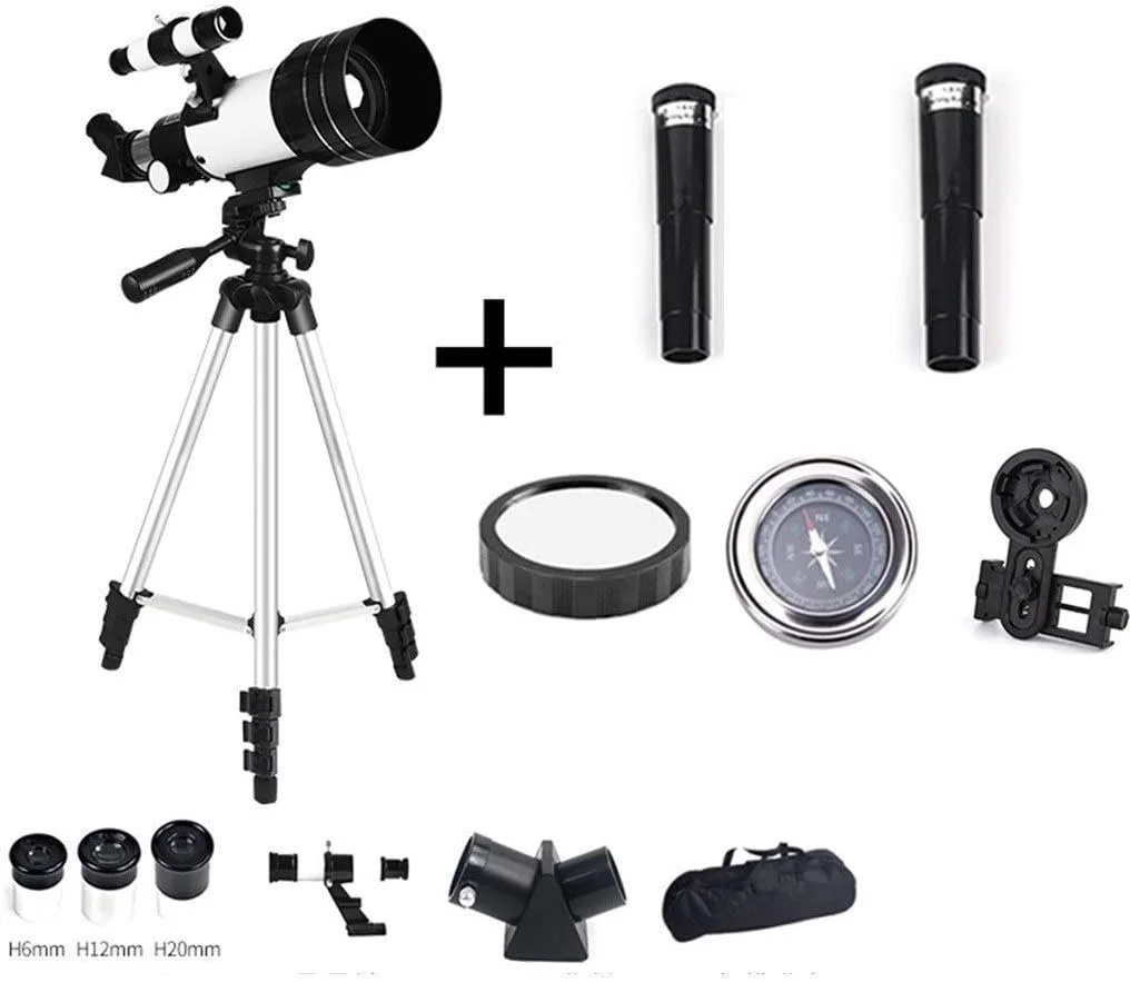 تلسکوپ مسافرتی، تلسکوپ نجومی 70 میلی‌متری شکستنی برای کودکان، بزرگسالان و مبتدیان به همراه کیف قابل حمل و پایه